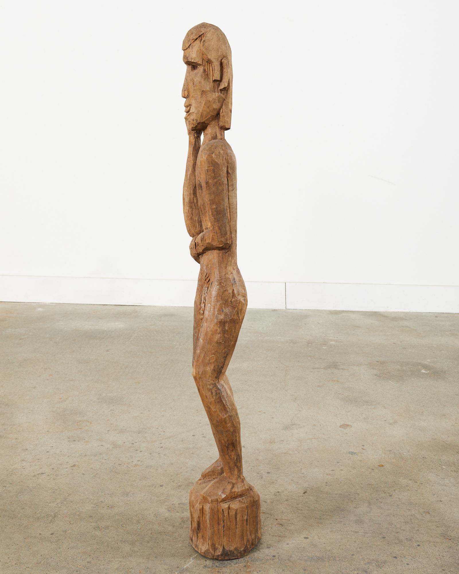 20th Century Tribal Style Carved Wood Standing Figure Sculpture For Sale