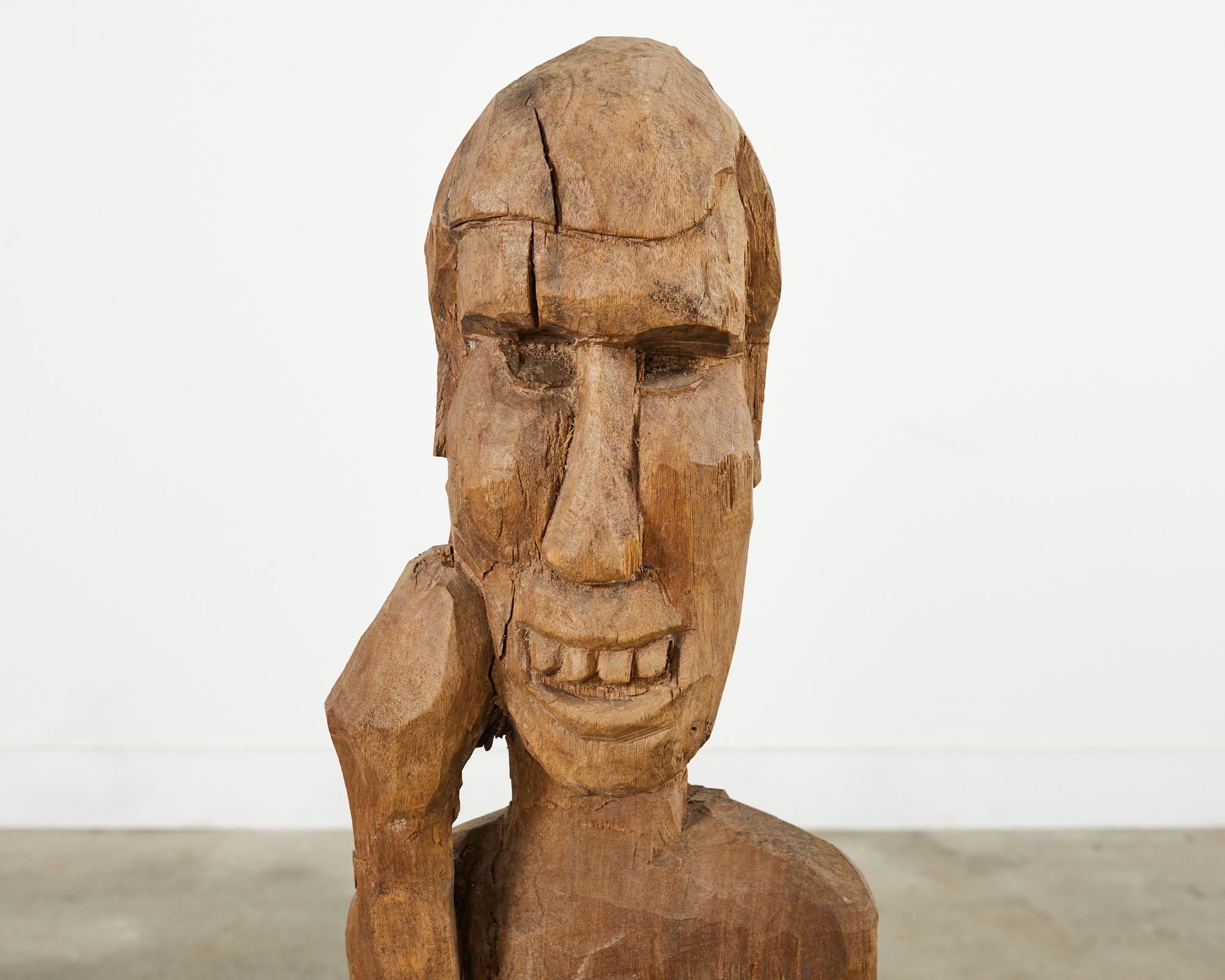 Tribal Style Carved Wood Standing Figure Sculpture For Sale 4
