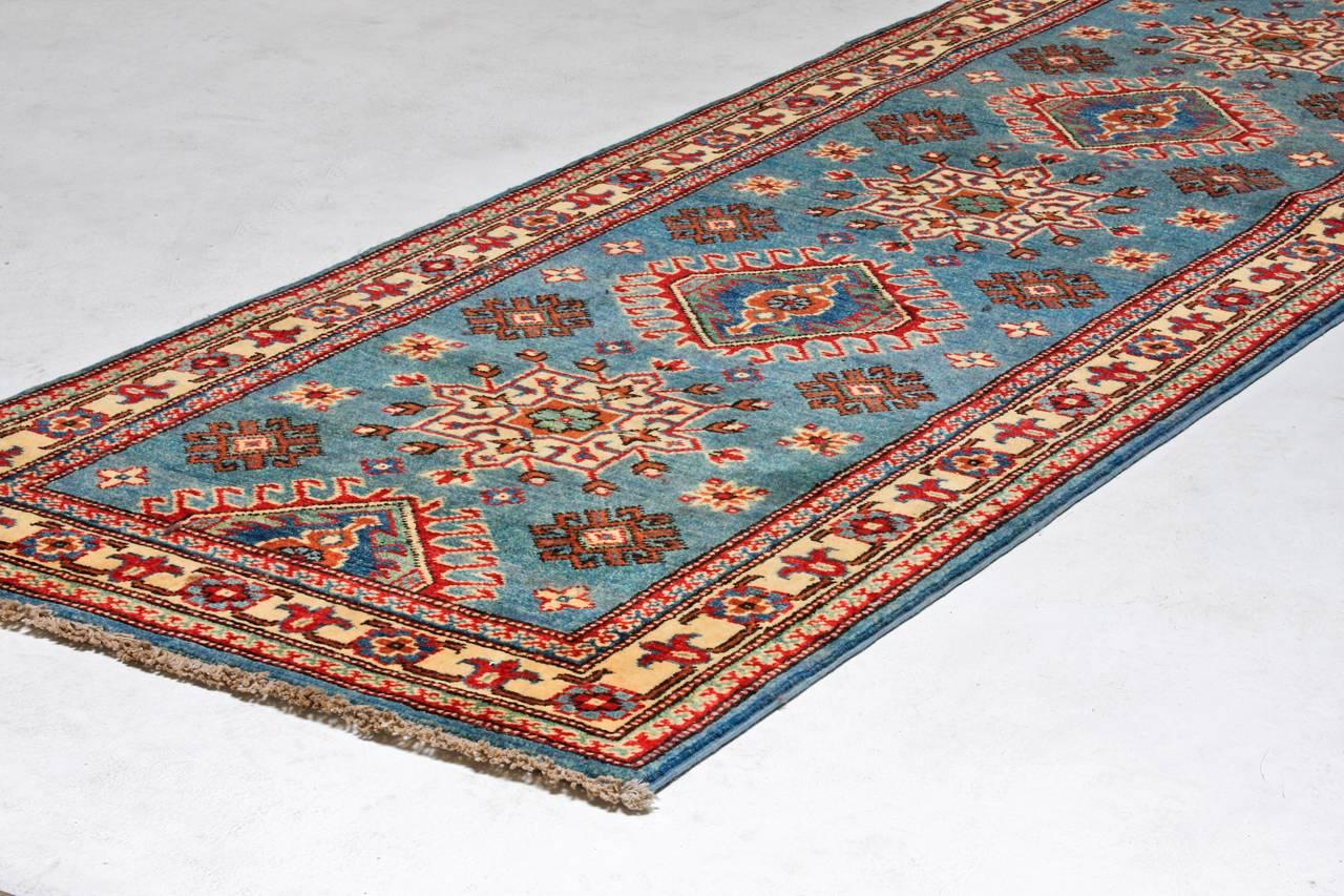 Hand-Crafted Contemporary Pakistani Kazak Style Runner Rug For Sale