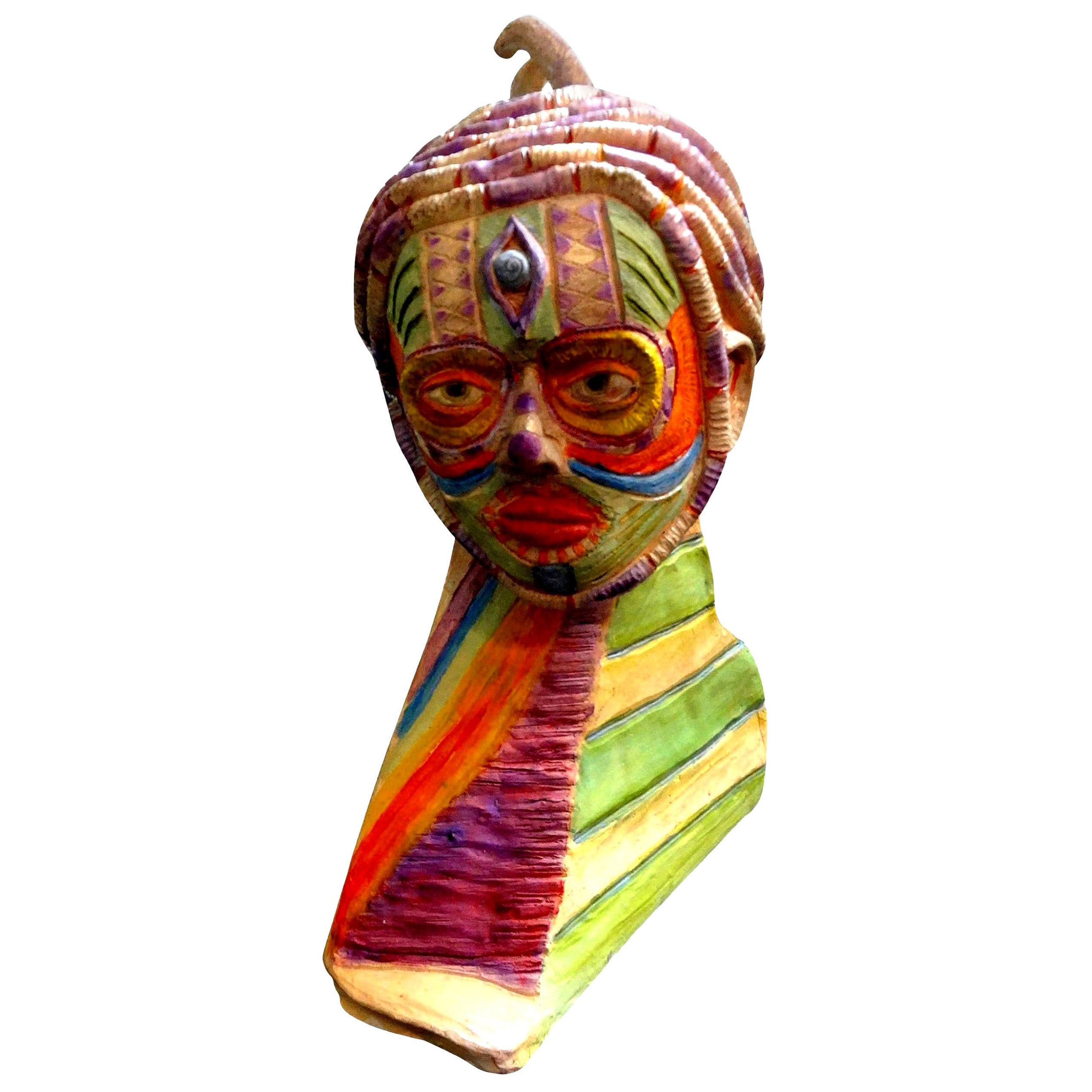 Tribal Style Clay Bust Sculpture  For Sale