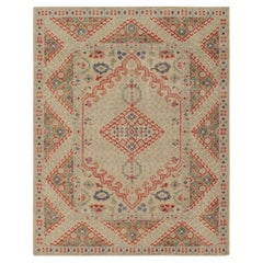 Tribal Style Distressed Rug in Green and Red Geometric Pattern by Rug & Kilim