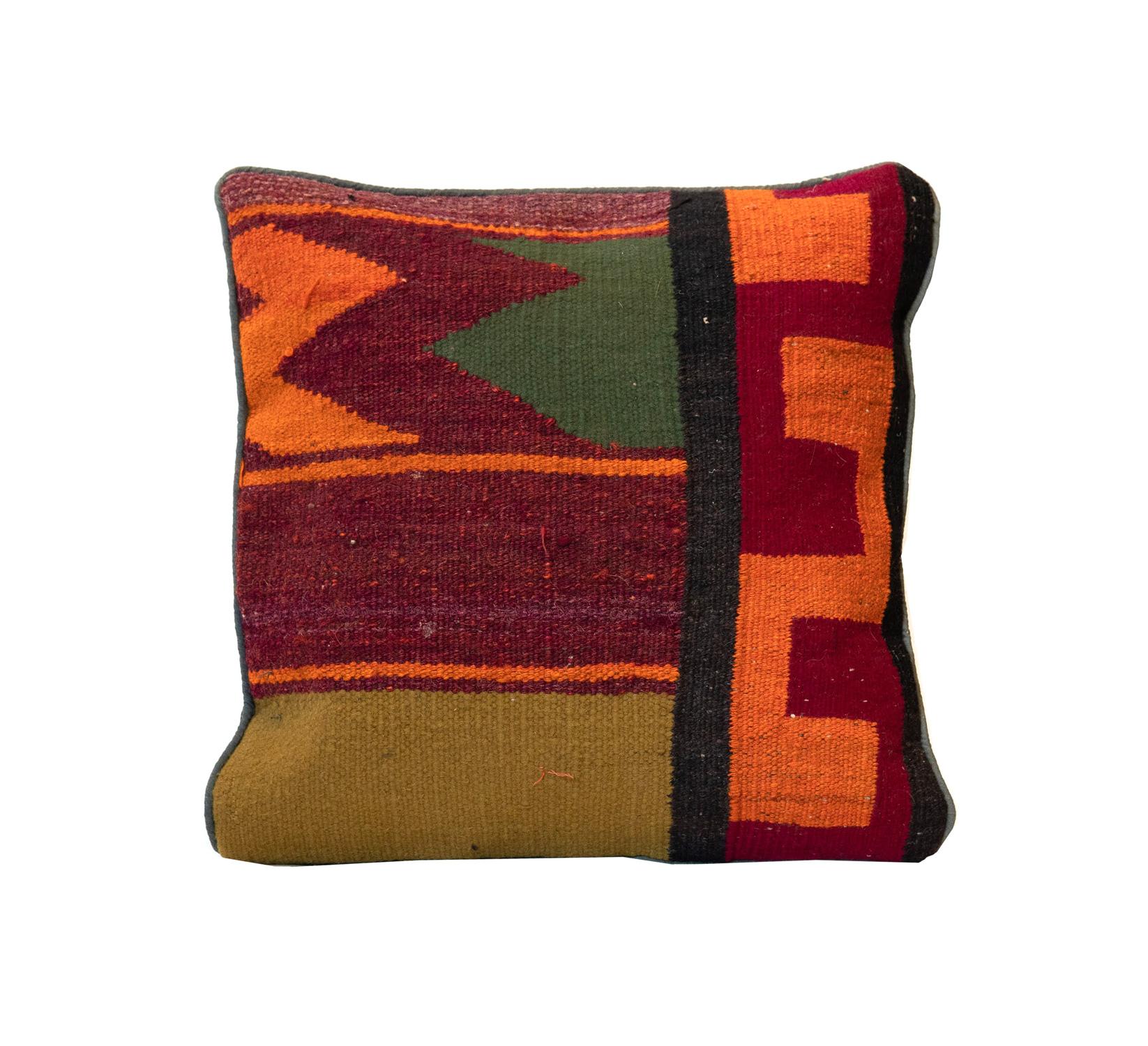 Afghan Tribal Style Kilim Cushion Cover Handmade Orange Red Traditional Wool Pillow 