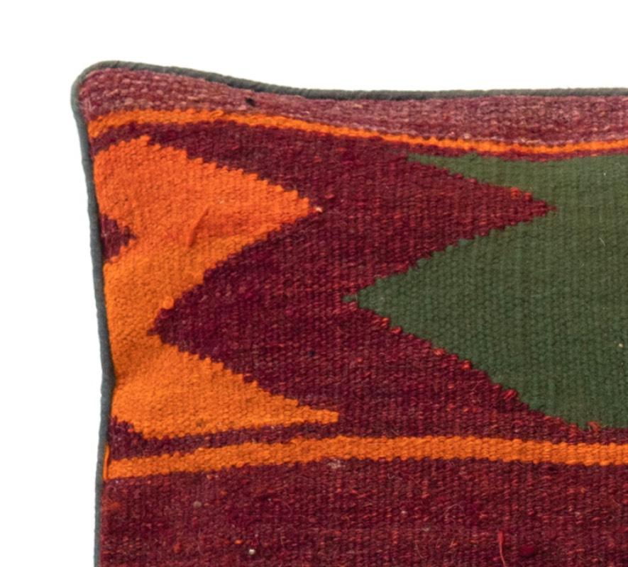 Hand-Crafted Tribal Style Kilim Cushion Cover Handmade Orange Red Traditional Wool Pillow 