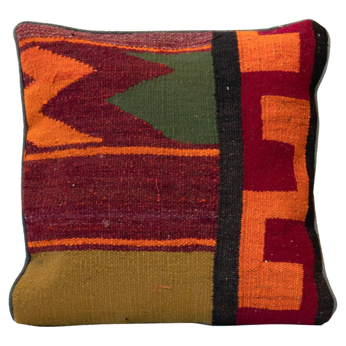 Tribal Style Kilim Cushion Cover Handmade Orange Red Traditional Wool Pillow 