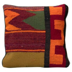 Vintage Tribal Style Kilim Cushion Cover Handmade Orange Red Traditional Wool Pillow