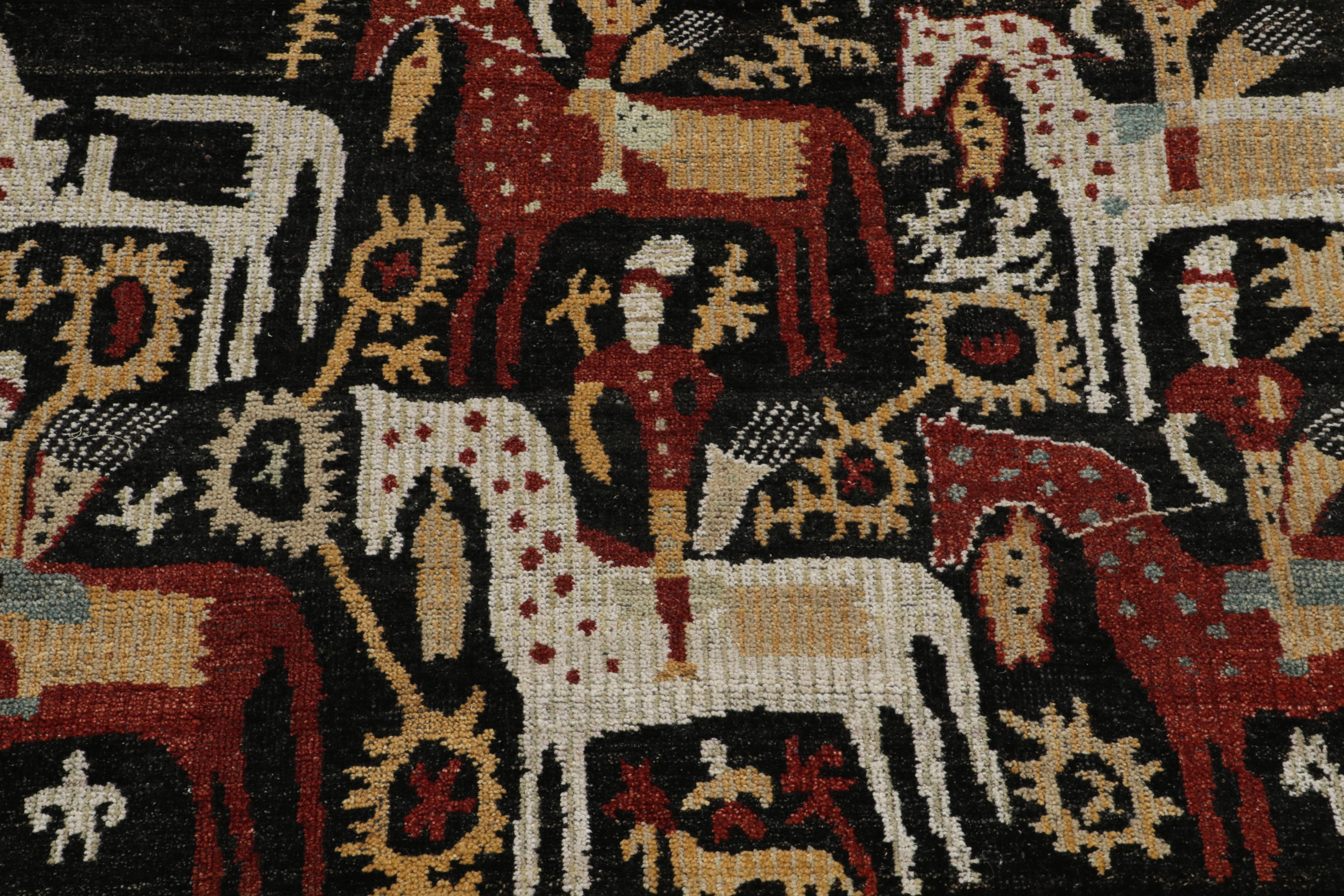 Alfombra de estilo tribal Rug & Kilim con dibujo pictórico en negro, rojo y blanco Indio en venta