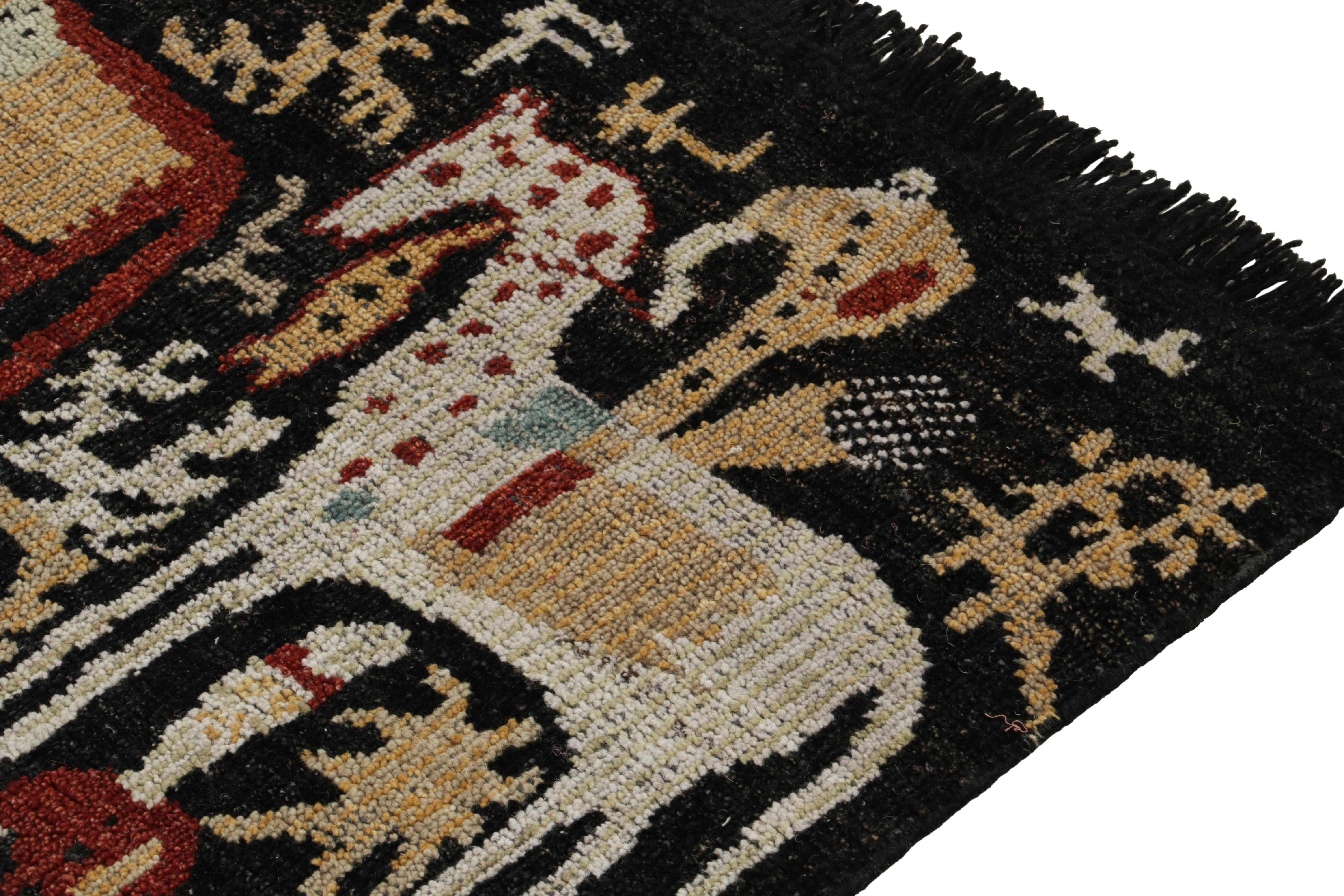 Hand-Knotted Rug & Kilim's Tribal Style Rug in Black, Red and White Pictorial Pattern For Sale