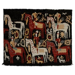 Rug & Kilim's Tribal Style Rug in Black, Red and White Pictorial Pattern