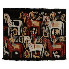 Tapis et tapis de style tribal de Kilim en noir, rouge et blanc à motif pictural