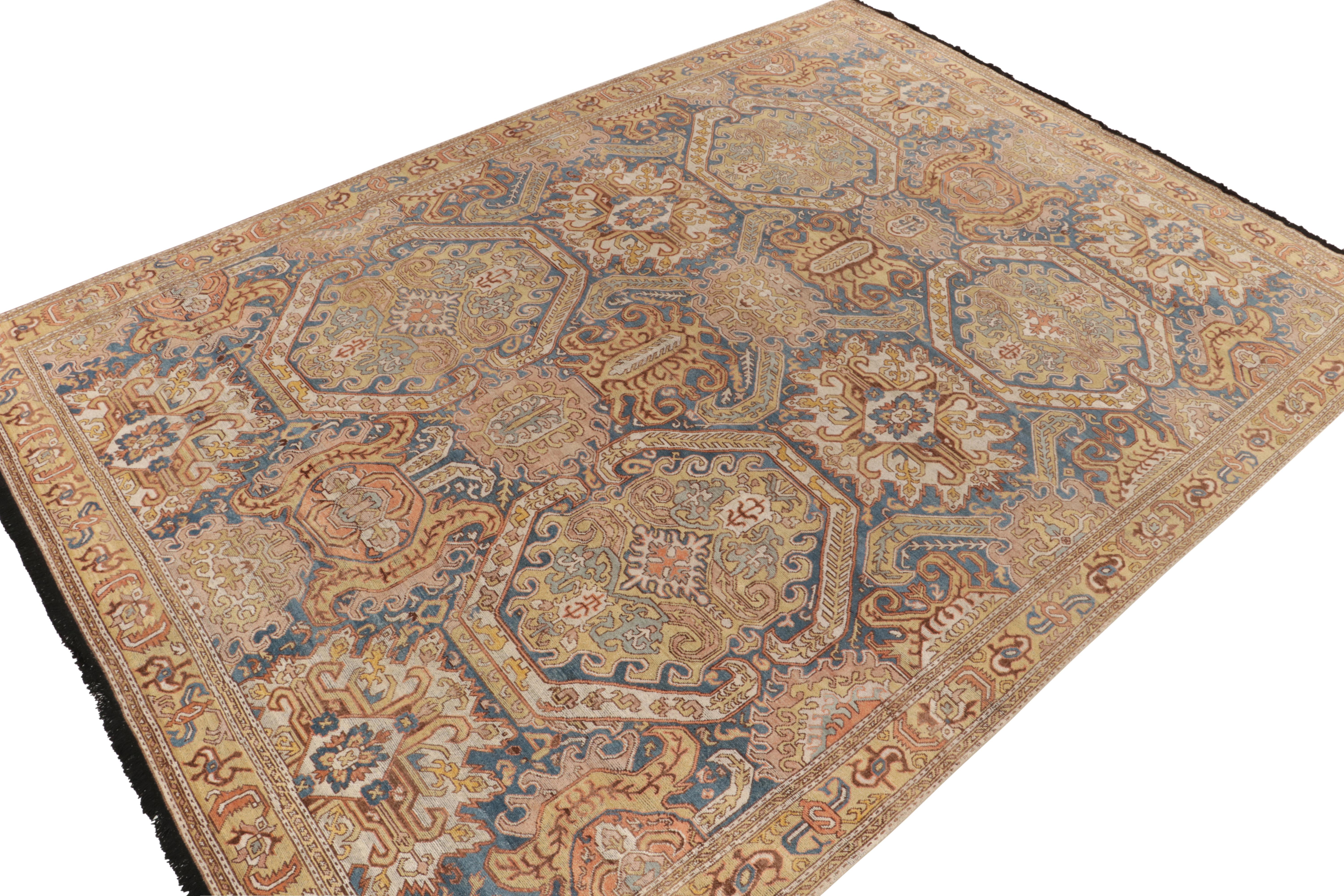 Indian Tribal Style Rug in Blue & Gold Geometric Floral Pattern by Rug & Kilim For Sale
