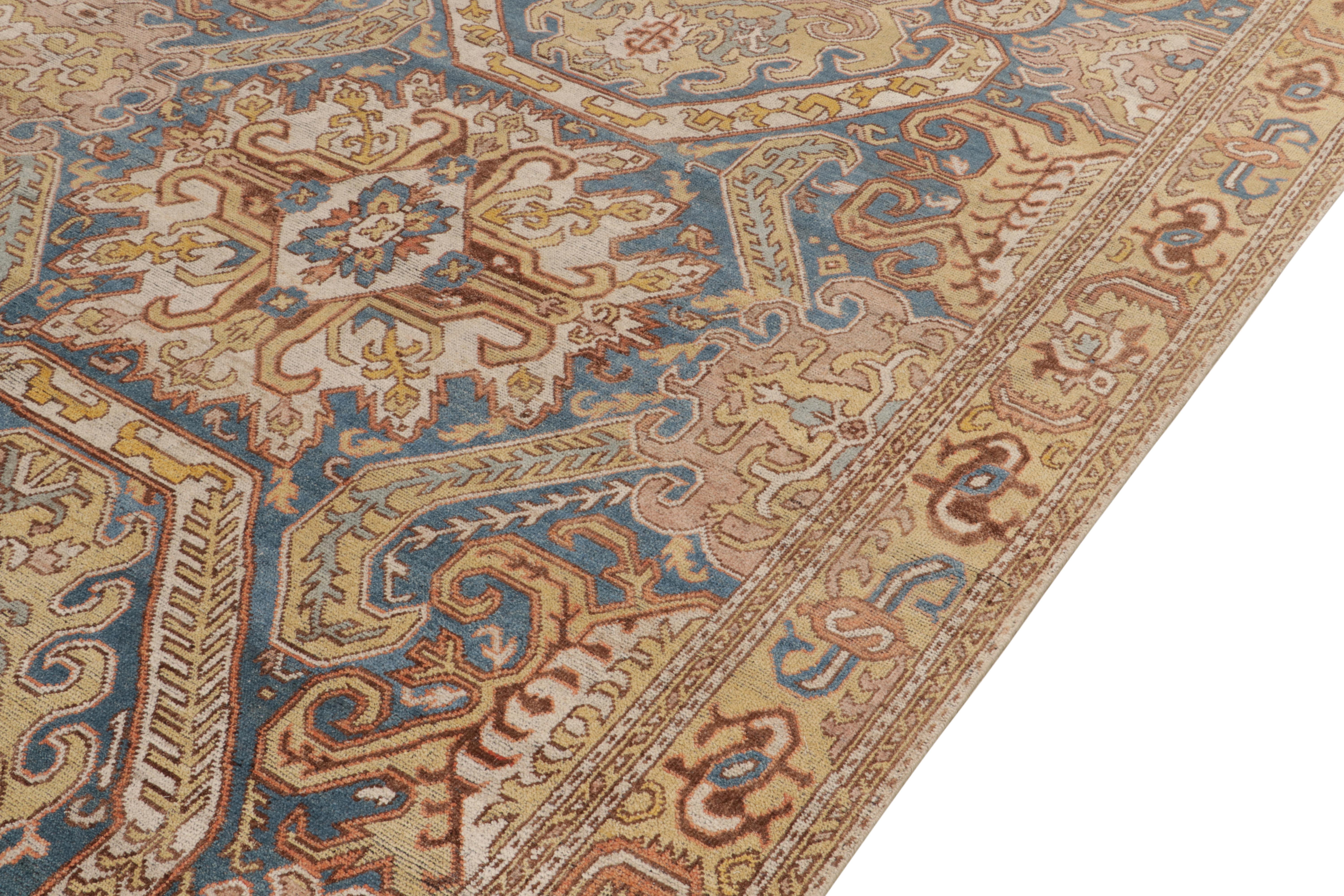 Tribal Style Rug in Blue & Gold Geometric Floral Pattern by Rug & Kilim In New Condition For Sale In Long Island City, NY