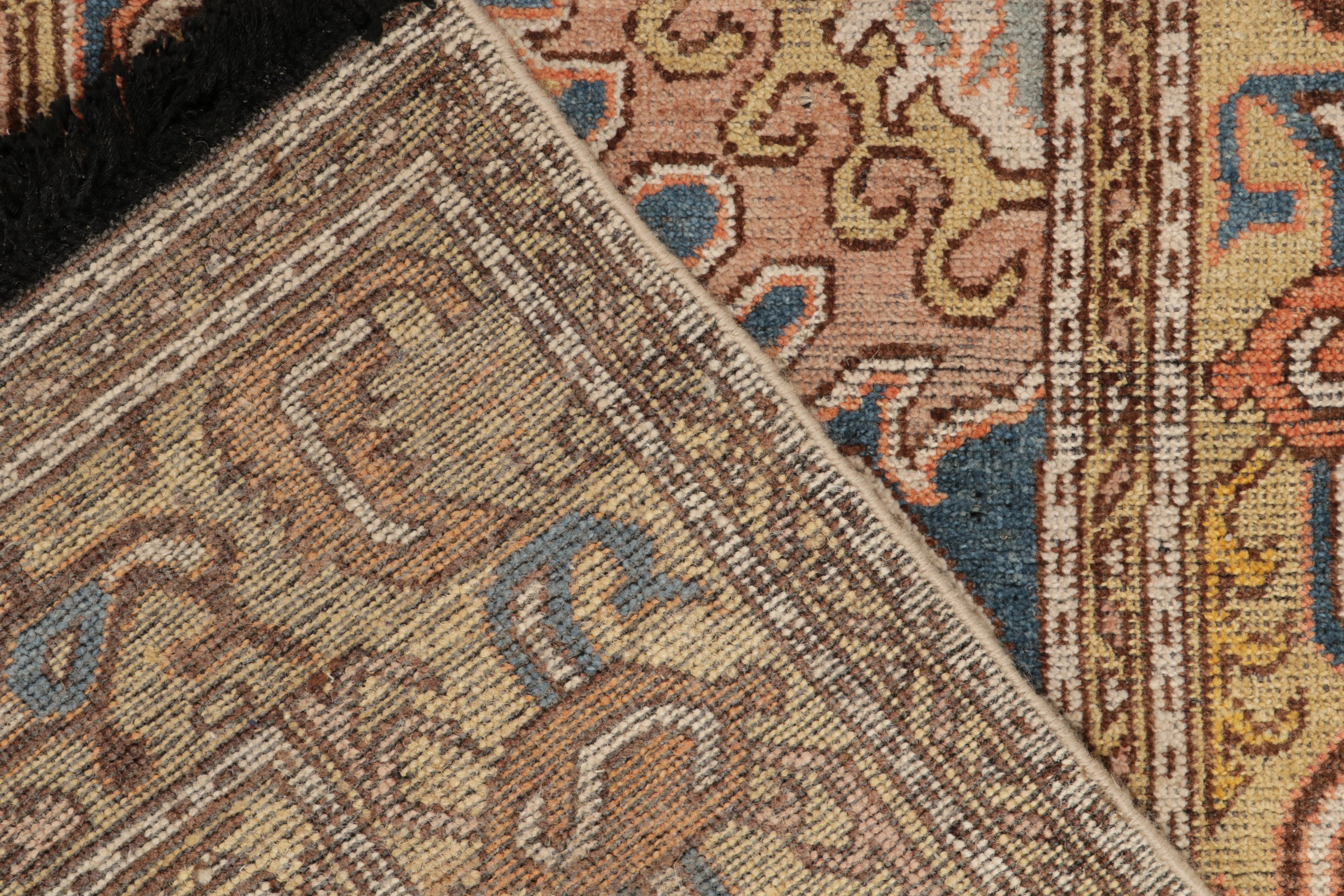 Contemporary Tribal Style Rug in Blue & Gold Geometric Floral Pattern by Rug & Kilim For Sale