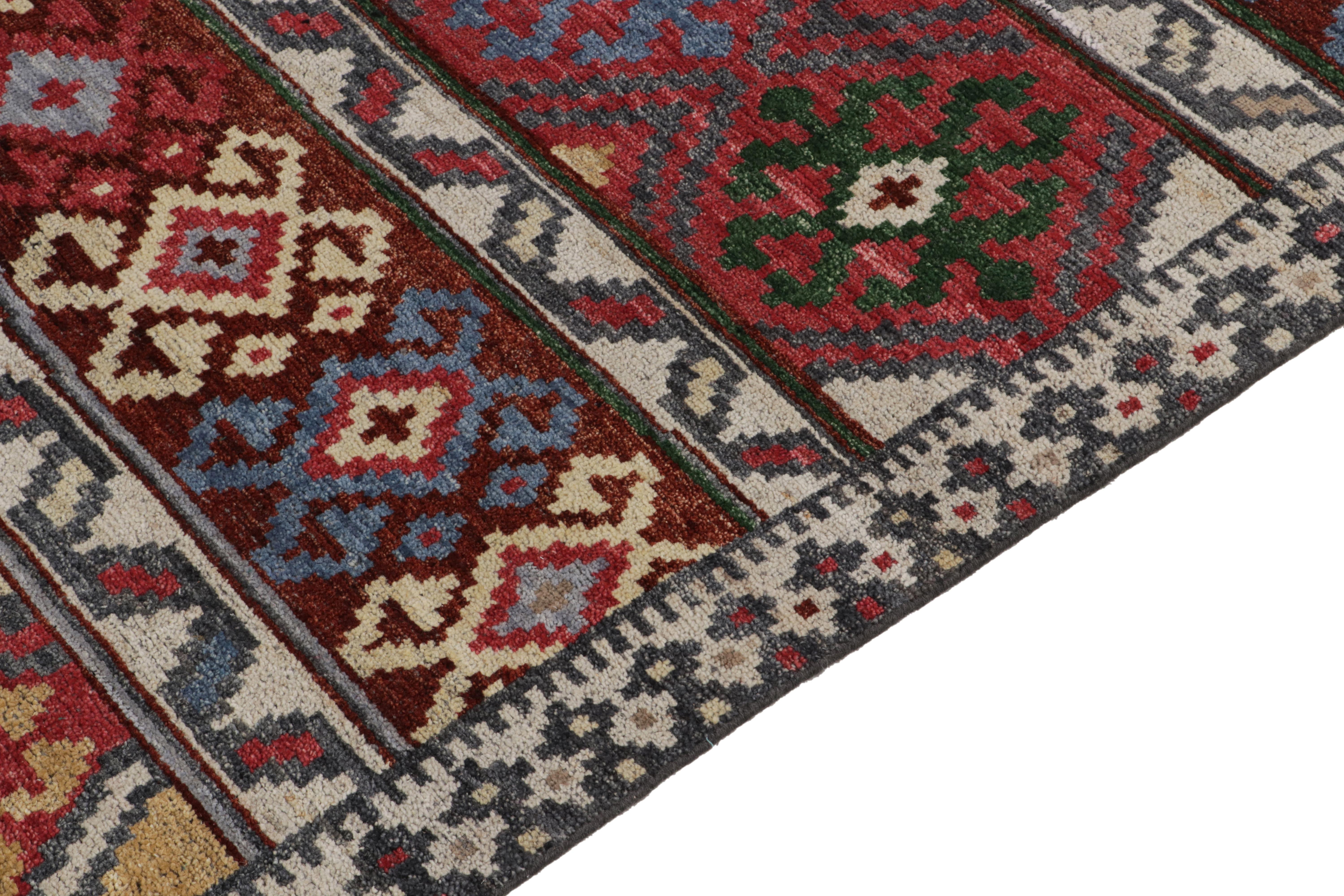 Hand-Knotted Rug & Kilim's Tribal Style Rug in Off-White, Red and Blue Geometric Pattern For Sale