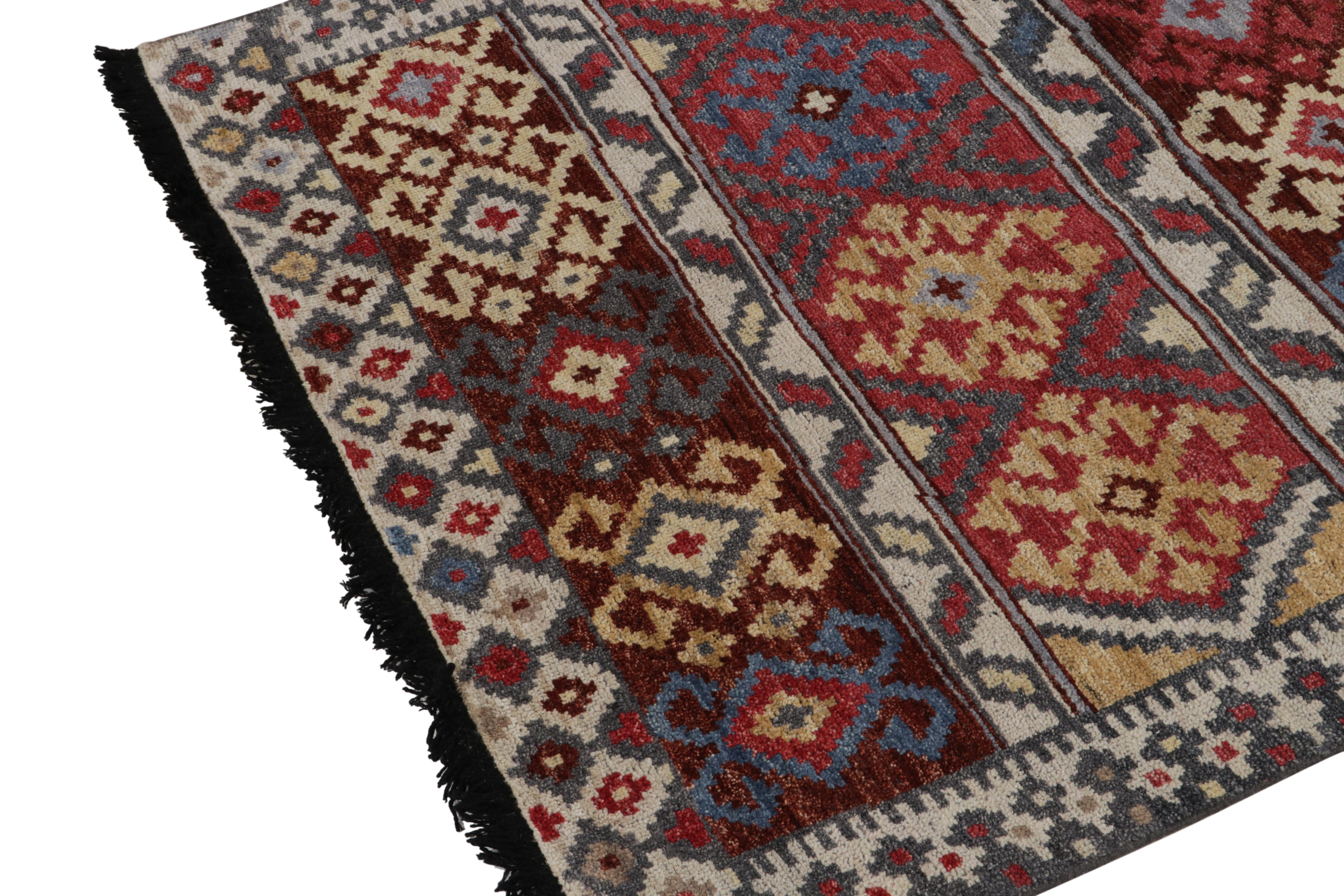 Contemporary Rug & Kilim's Tribal Style Rug in Off-White, Red and Blue Geometric Pattern For Sale