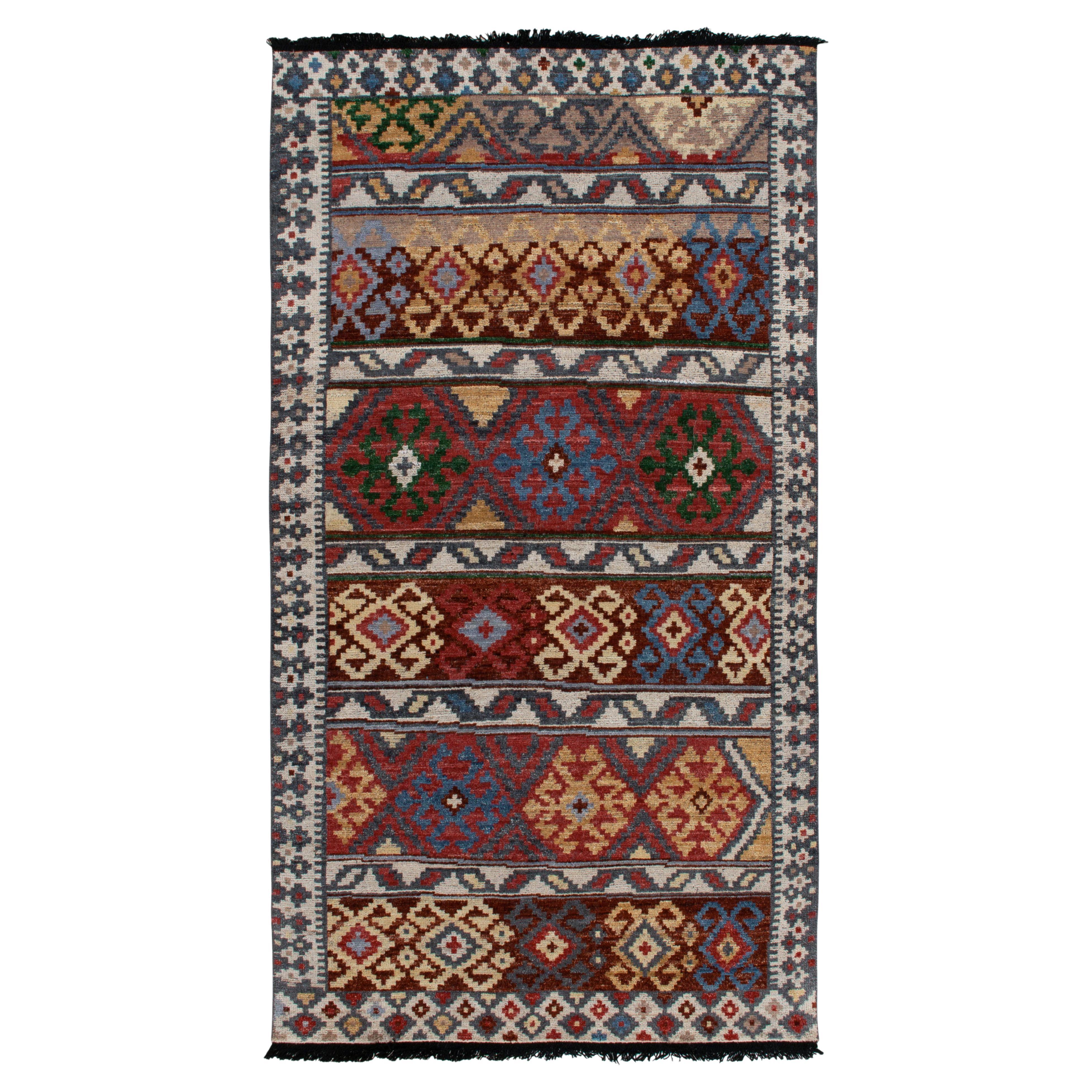 Tribal Style Rug in Off-White, Red and Blue Geometric Pattern by Rug & Kilim