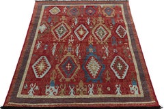 Rug & Kilim's Tribal Style Rug in Red, Blue and Brown Geometric Pattern