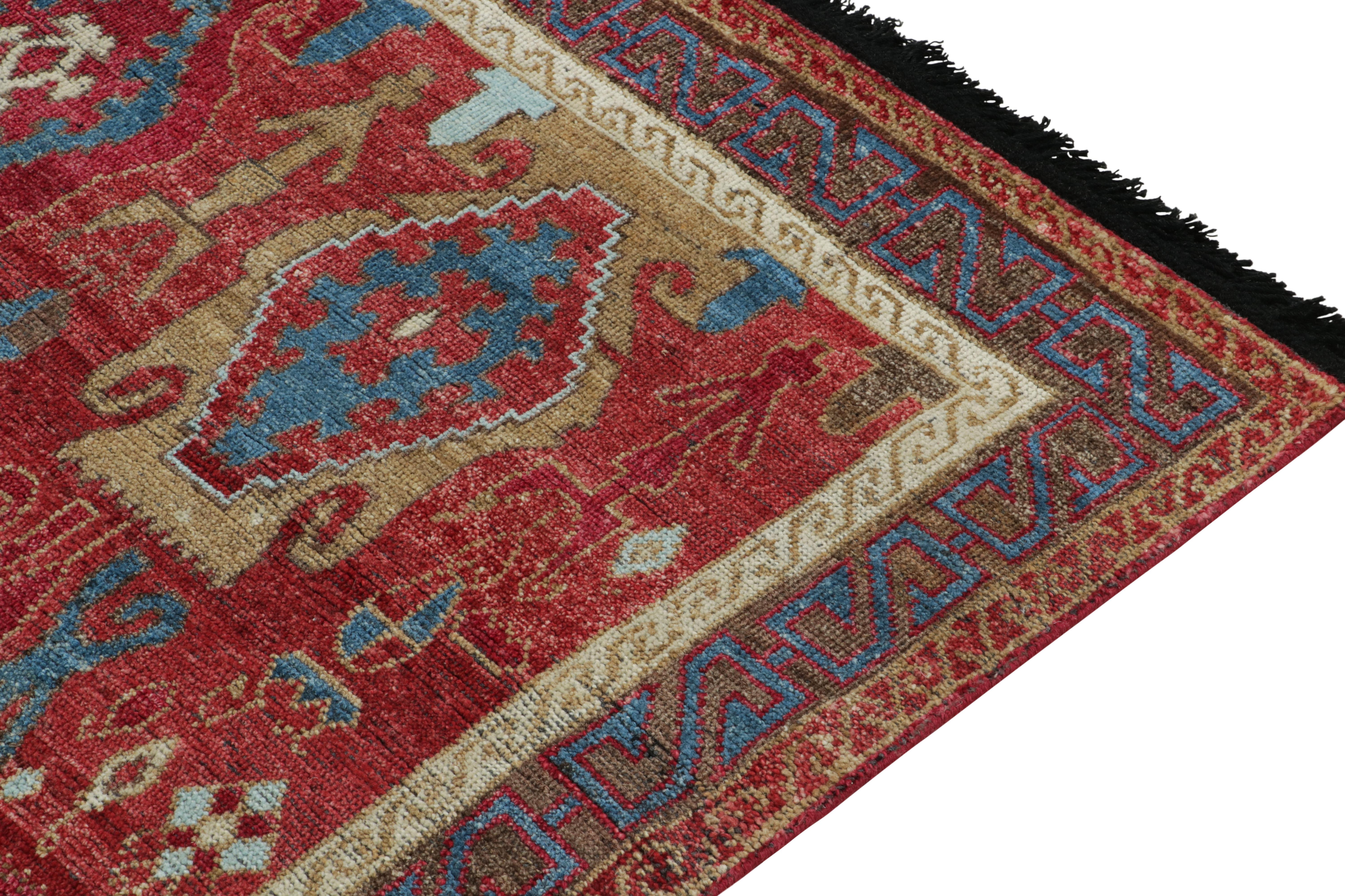 Rug & Kilim's Tribal Style Rug in Red, Blue and Brown Geometric Pattern In New Condition For Sale In Long Island City, NY