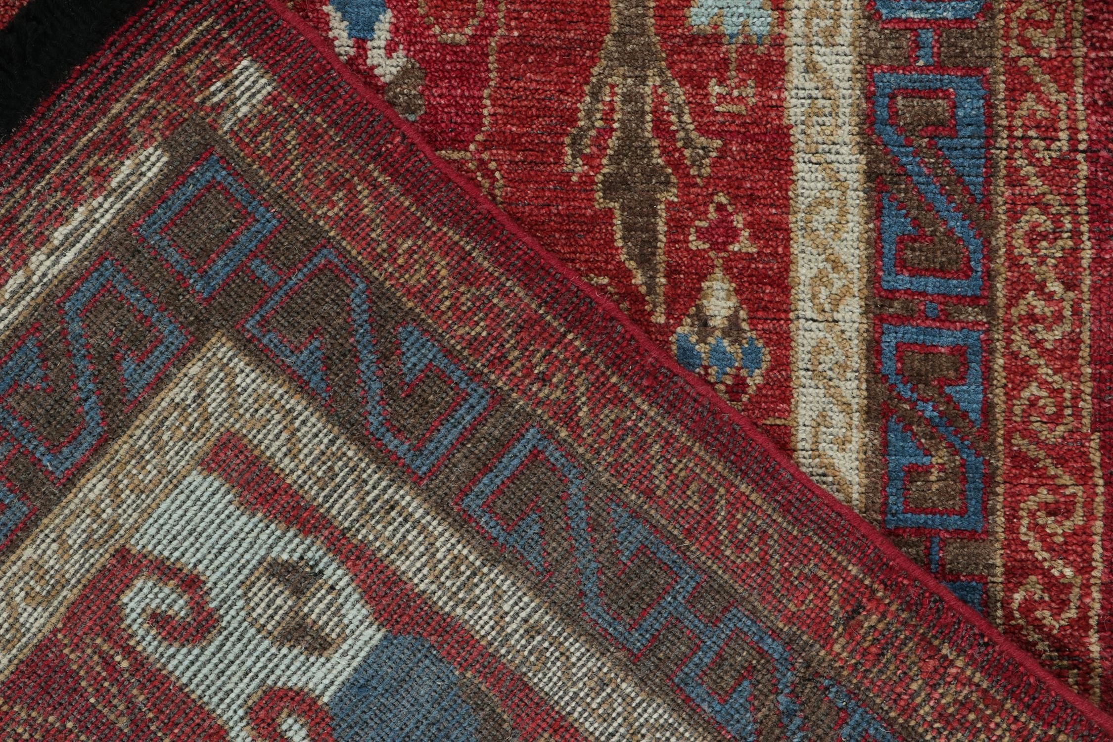 Contemporary Rug & Kilim's Tribal Style Rug in Red, Blue and Brown Geometric Pattern For Sale