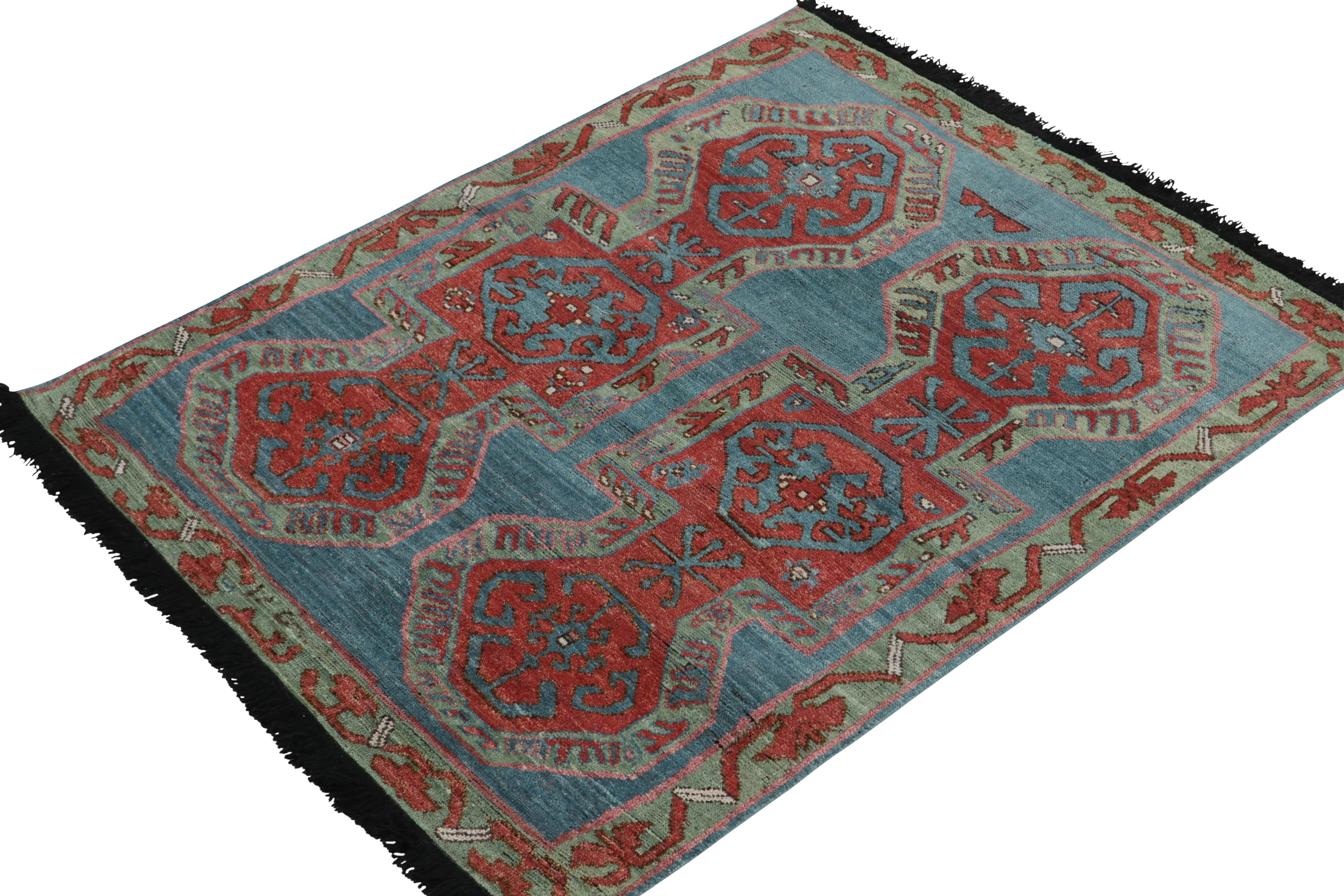 Indian Rug & Kilim's Tribal Style rug in Red, Blue, Green Geometric Pattern For Sale