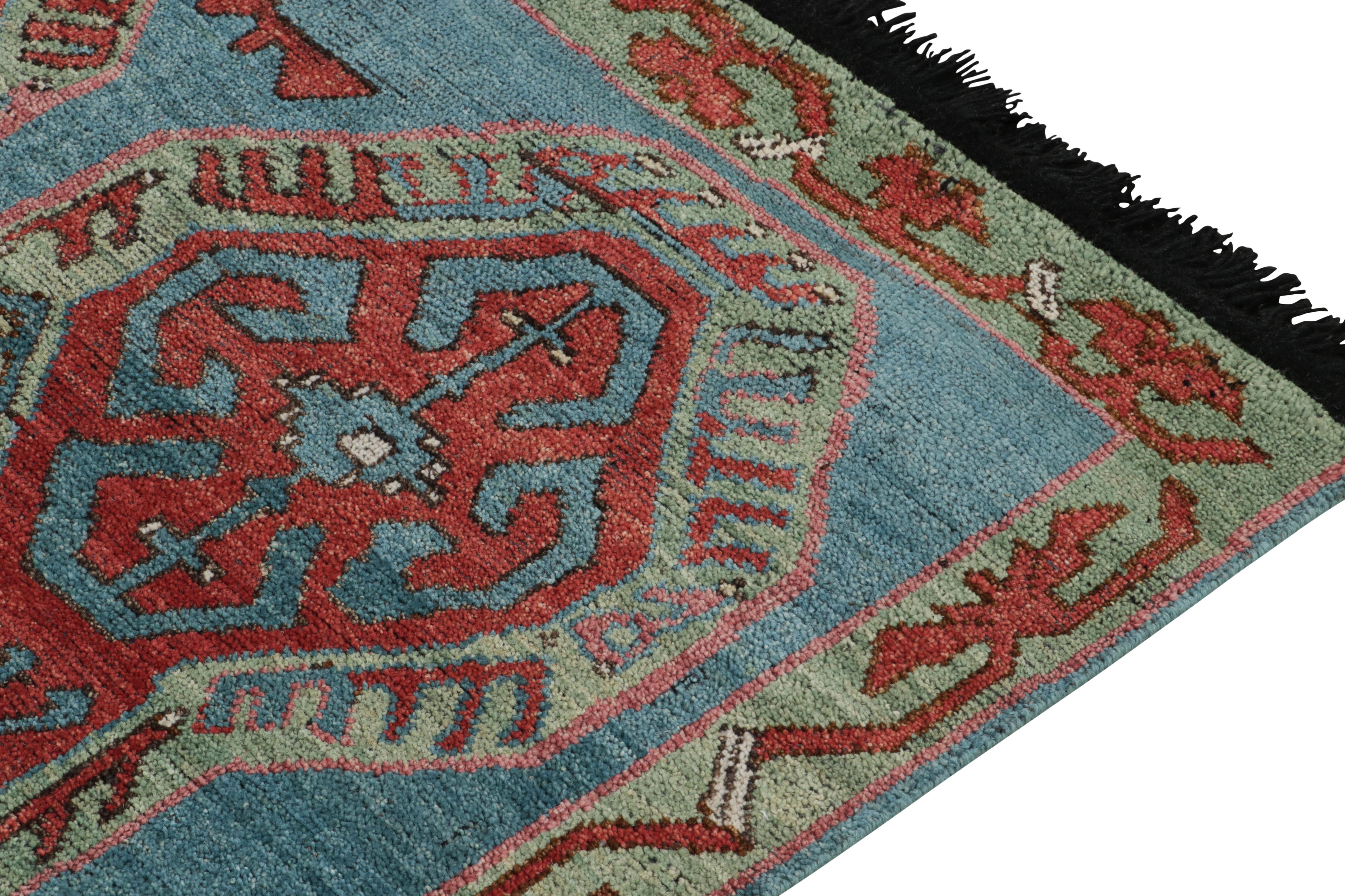 Contemporary Rug & Kilim's Tribal Style rug in Red, Blue, Green Geometric Pattern For Sale