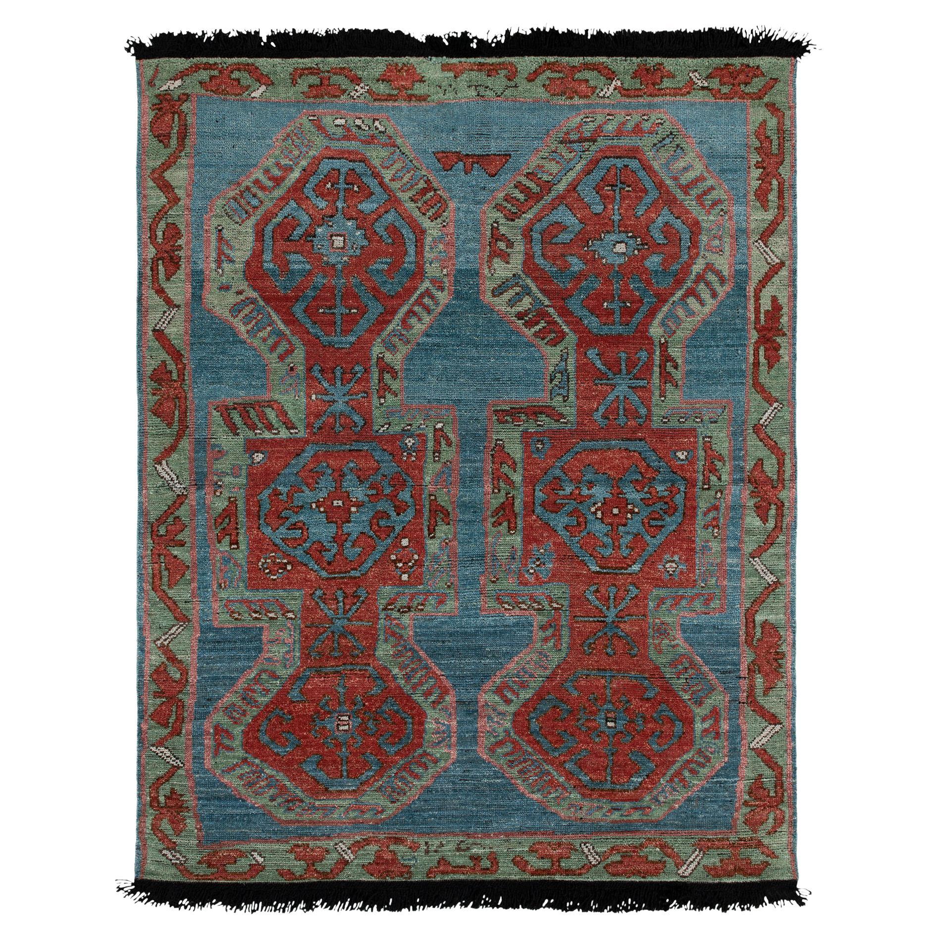 Rug & Kilim's Tribal Style rug in Red, Blue, Green Geometric Pattern For Sale