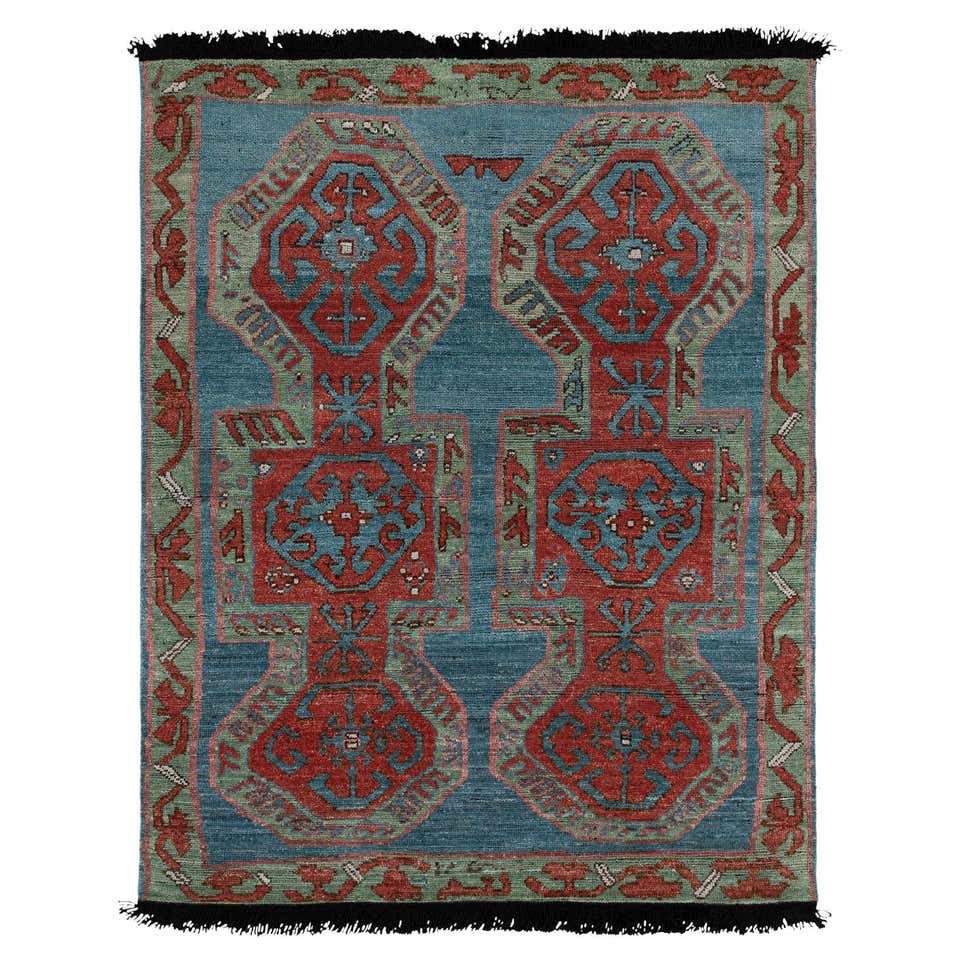 Handmade Tribal Rug Navy Blue and Green with Cream Accents from India ...