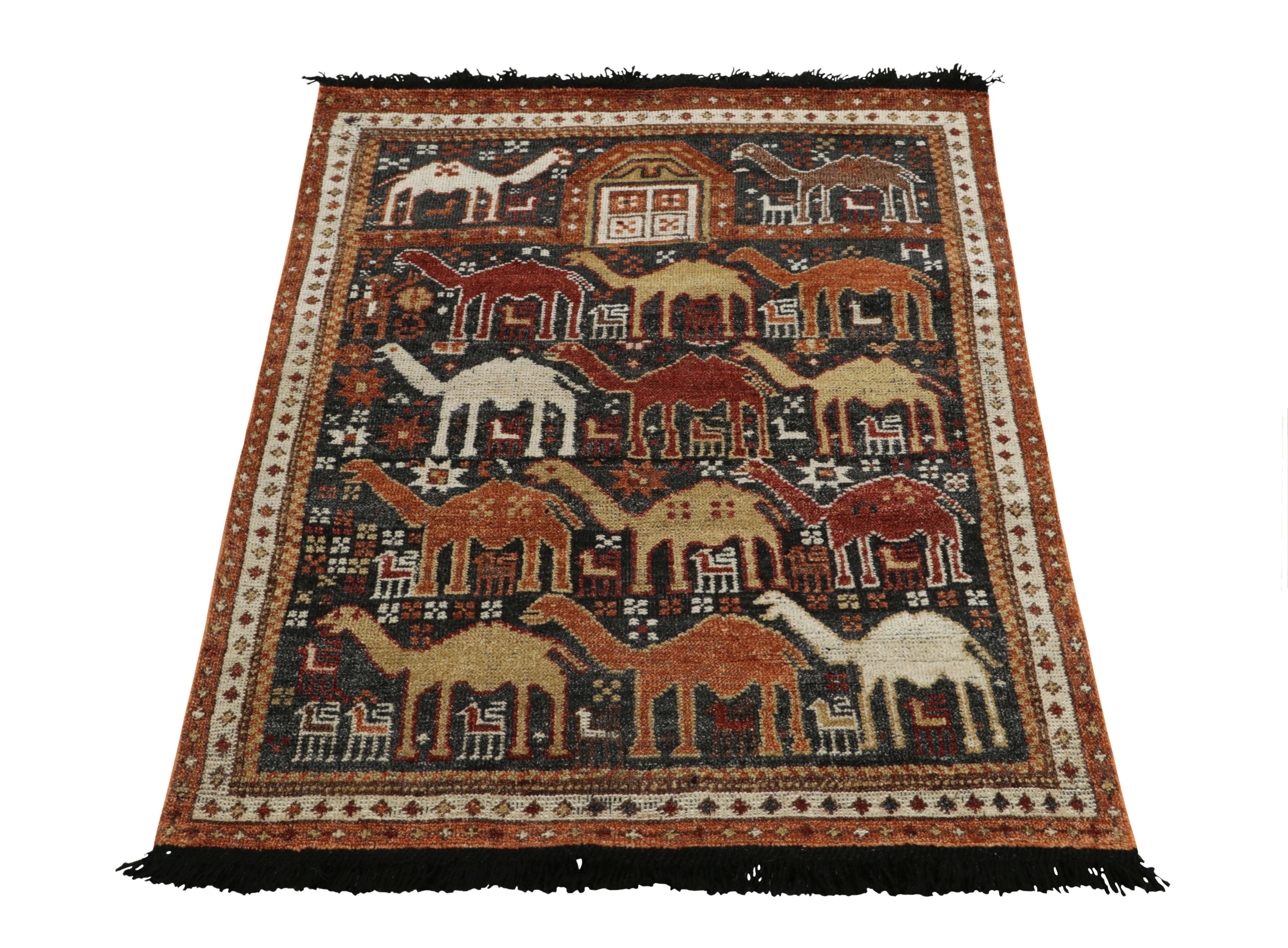 Connoting a unique contemporary approach to tribal sensibilities, this 3x4 classic style rug from the Burano Collection by Rug & Kilim showcases a montage of distinguished pictorial patterns. The rustic drawing captures the eye with a union of