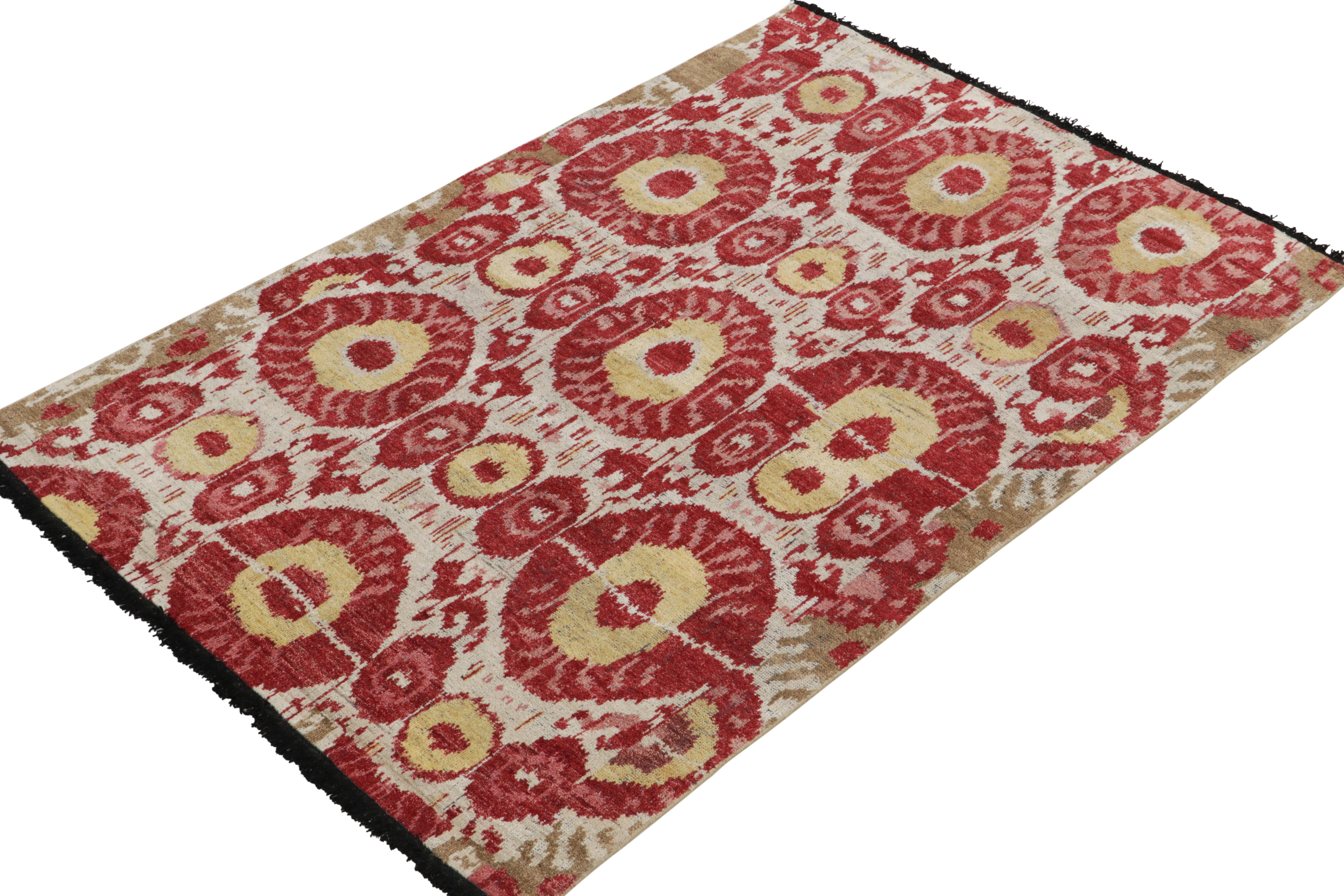 Indian Rug & Kilim's Tribal Style rug in Red, Yellow, Green, White Ikats Pattern For Sale