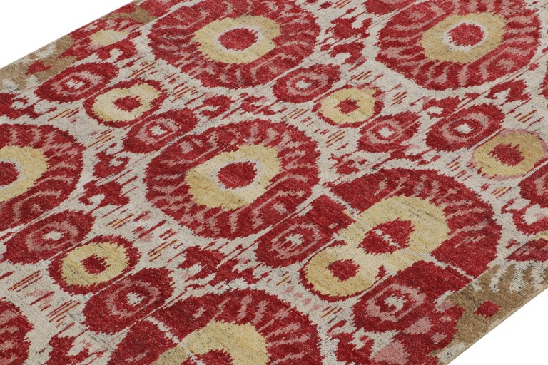 Hand-Knotted Tribal Style rug in Red, Yellow, Green, White Ikats Pattern by Rug & Kilim For Sale