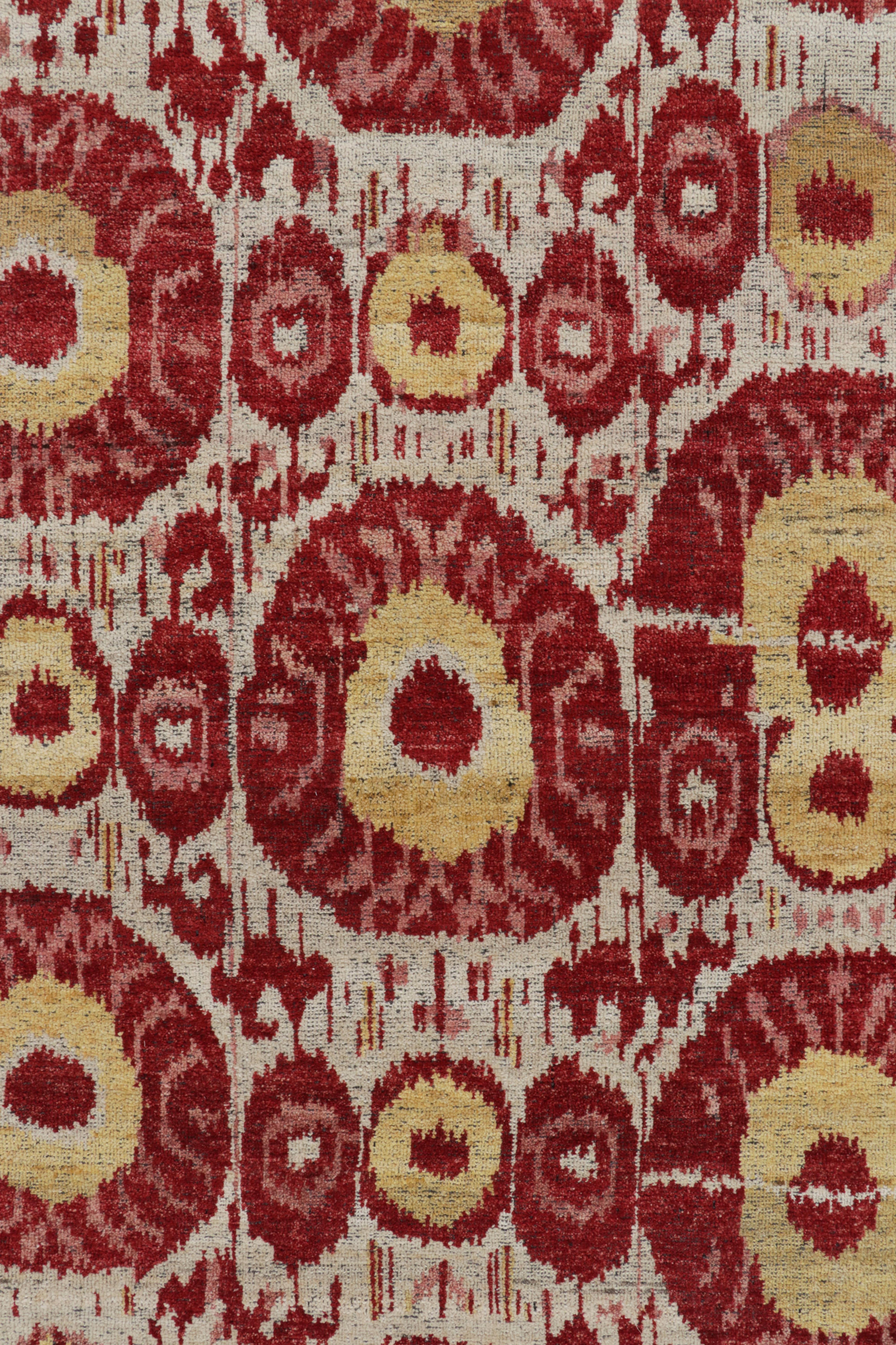 Contemporary Rug & Kilim's Tribal Style rug in Red, Yellow, Green, White Ikats Pattern For Sale