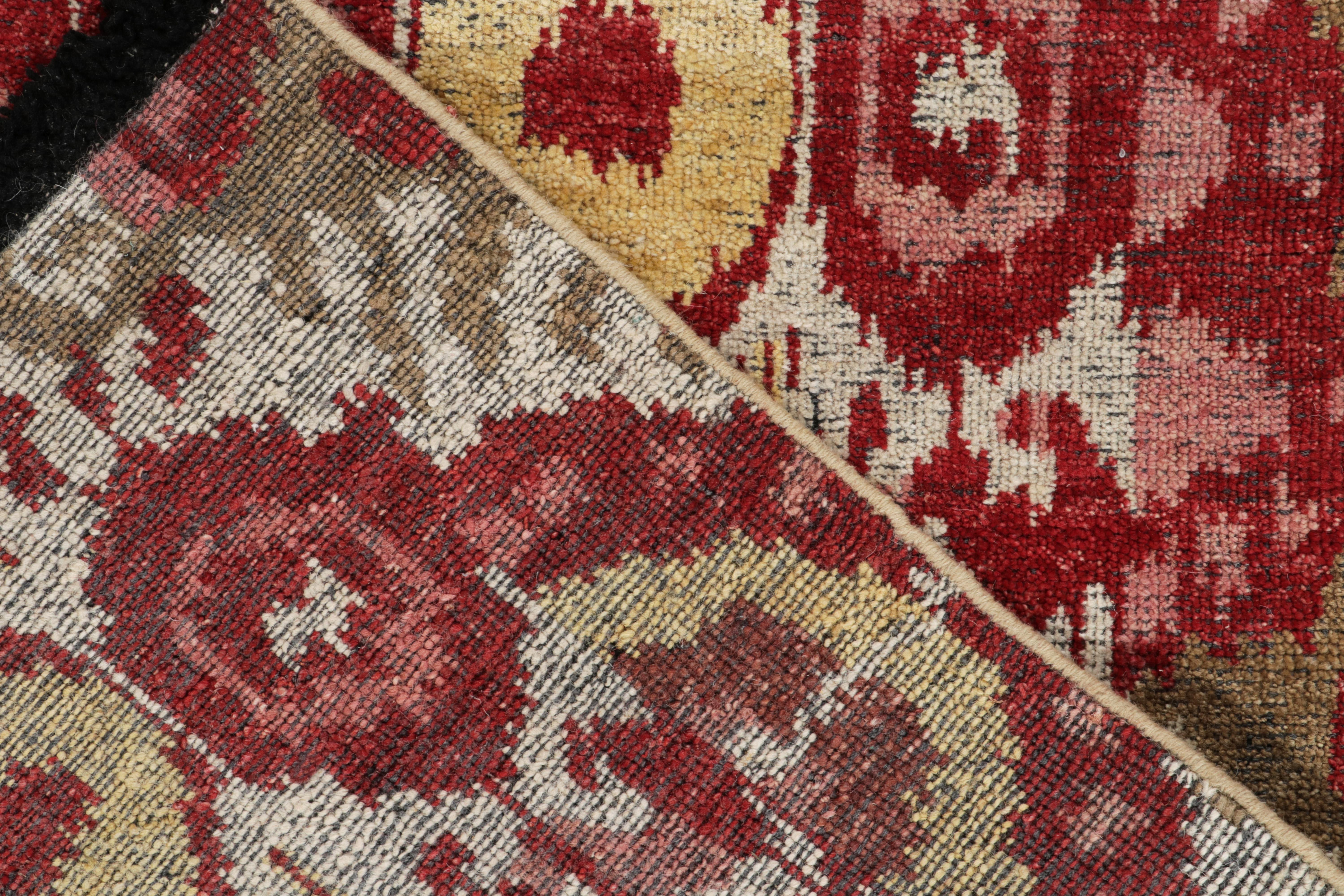 Wool Rug & Kilim's Tribal Style rug in Red, Yellow, Green, White Ikats Pattern For Sale