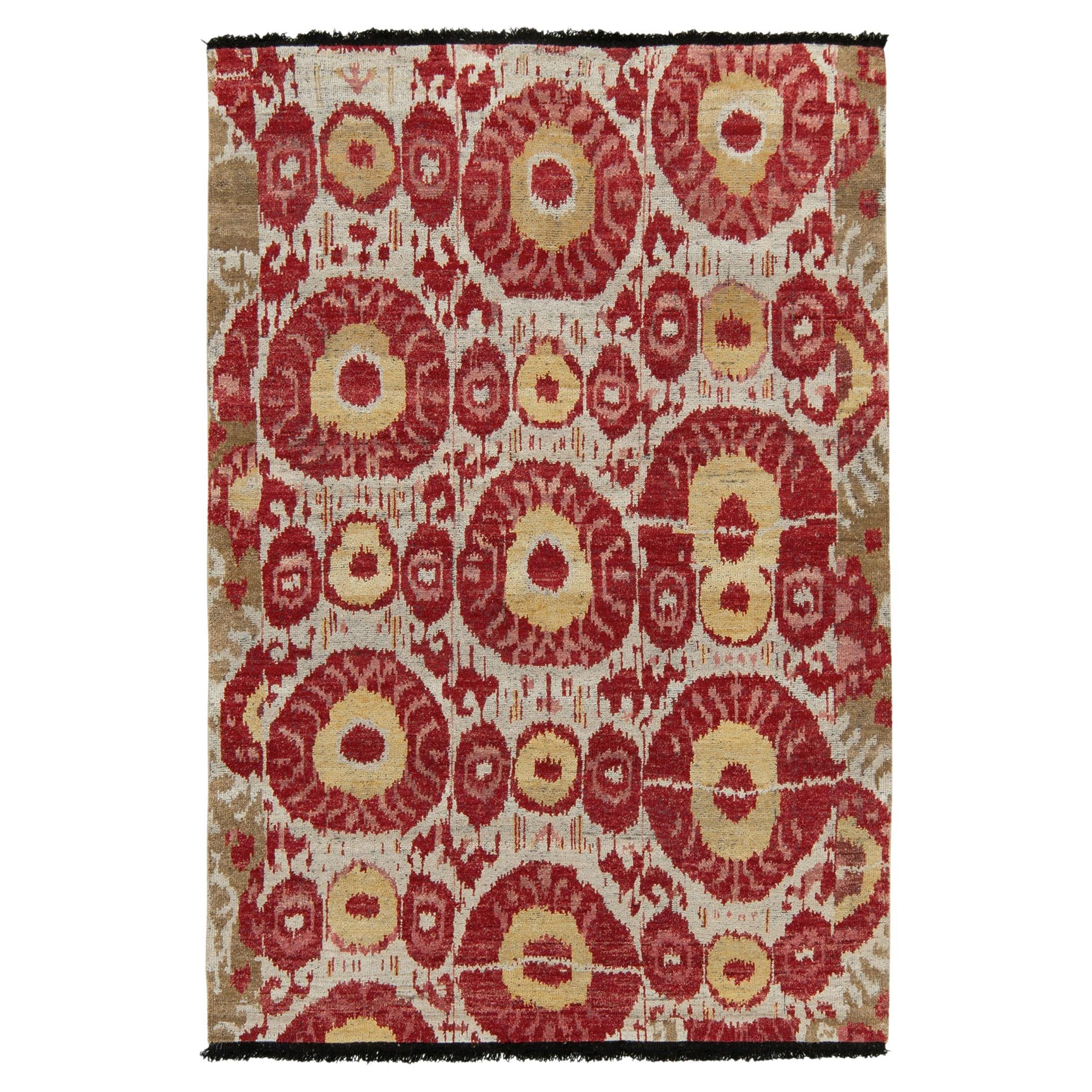 Rug & Kilim's Tribal Style rug in Red, Yellow, Green, White Ikats Pattern For Sale