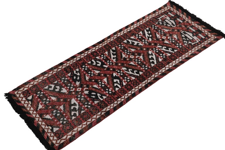 Indian Tribal Style Runner in Red, Black and White Geometric Pattern by Rug & Kilim For Sale