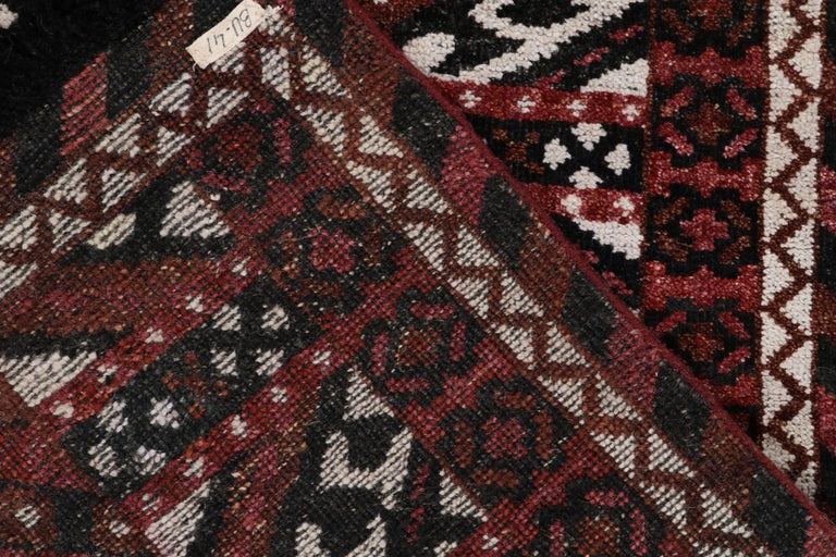 Contemporary Tribal Style Runner in Red, Black and White Geometric Pattern by Rug & Kilim For Sale