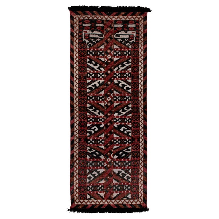 Tribal Style Runner in Red, Black and White Geometric Pattern by Rug & Kilim For Sale