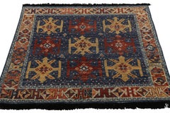 Rug & Kilim's Tribal Style Square Rug in Blue, Red, Ochre Medallions