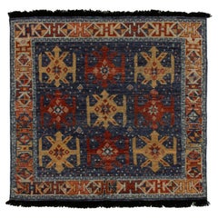 Rug & Kilim's Tribal Style Square Rug in Blue, Red, Ochre Medallions