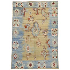 Tribal Style Turkish Kilim Area Rug with Large-Scale Geometric Print