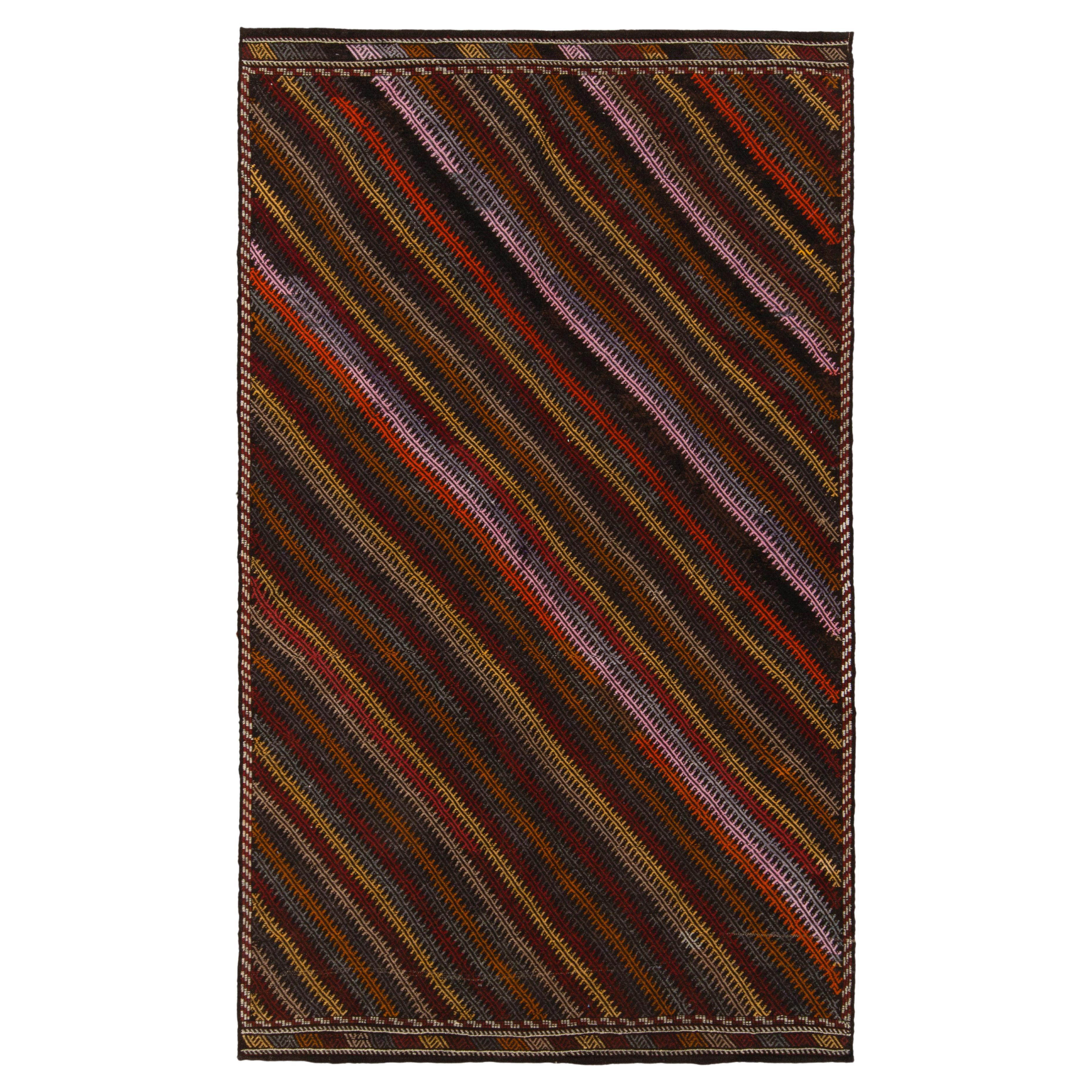 Tribal Style Vintage Cecim Kilim in Multicolor Stripe Patterns by Rug & Kilim