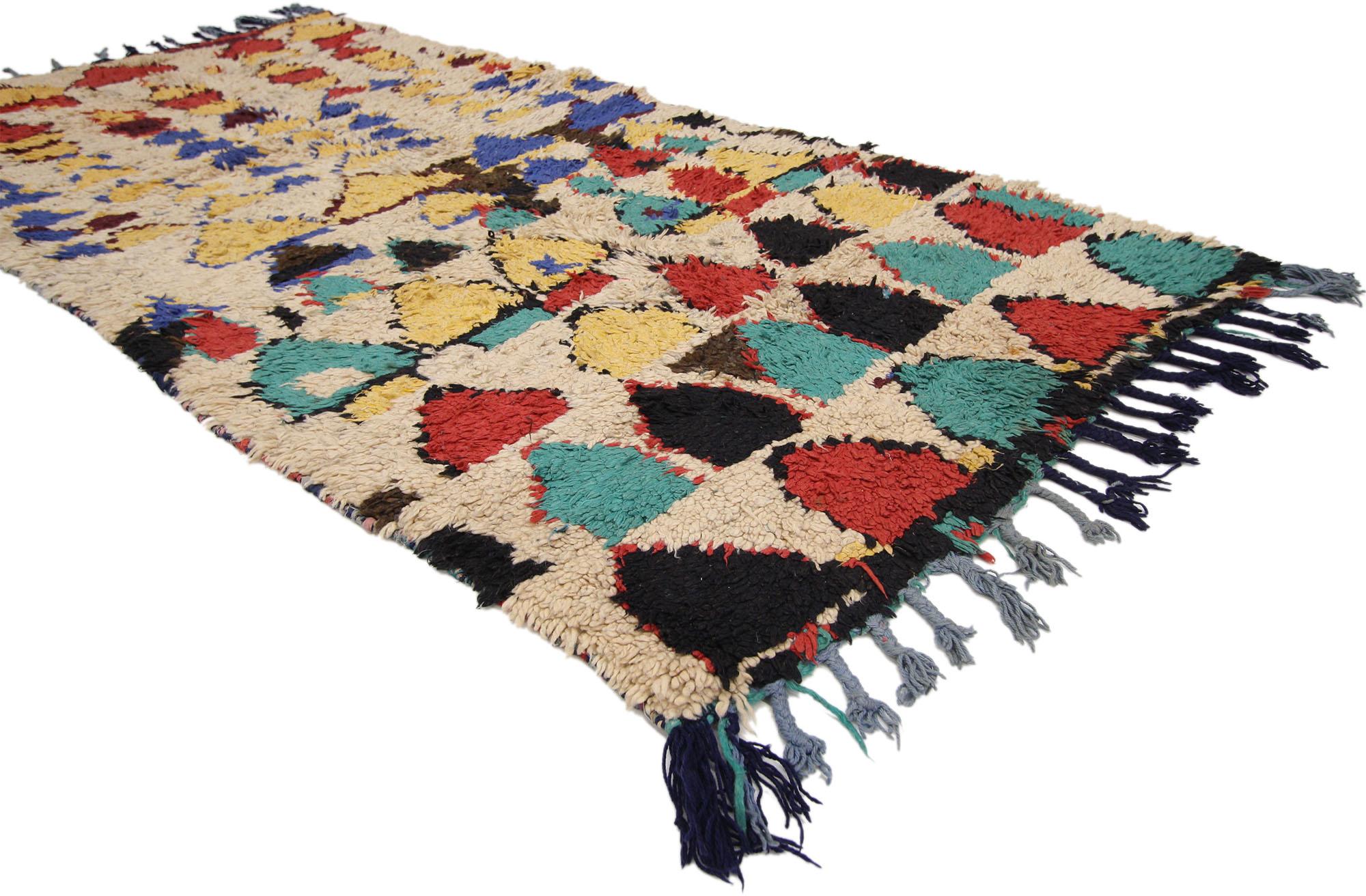 74778 Tribal Style Vintage Moroccan Azilal Runner, Berber Moroccan Shag Hallway Runner 03'06 x 07'02. Vivacious shades of the colors woven into this vintage Moroccan Azilal rug together to create a truly vibrant and life-giving feel. The