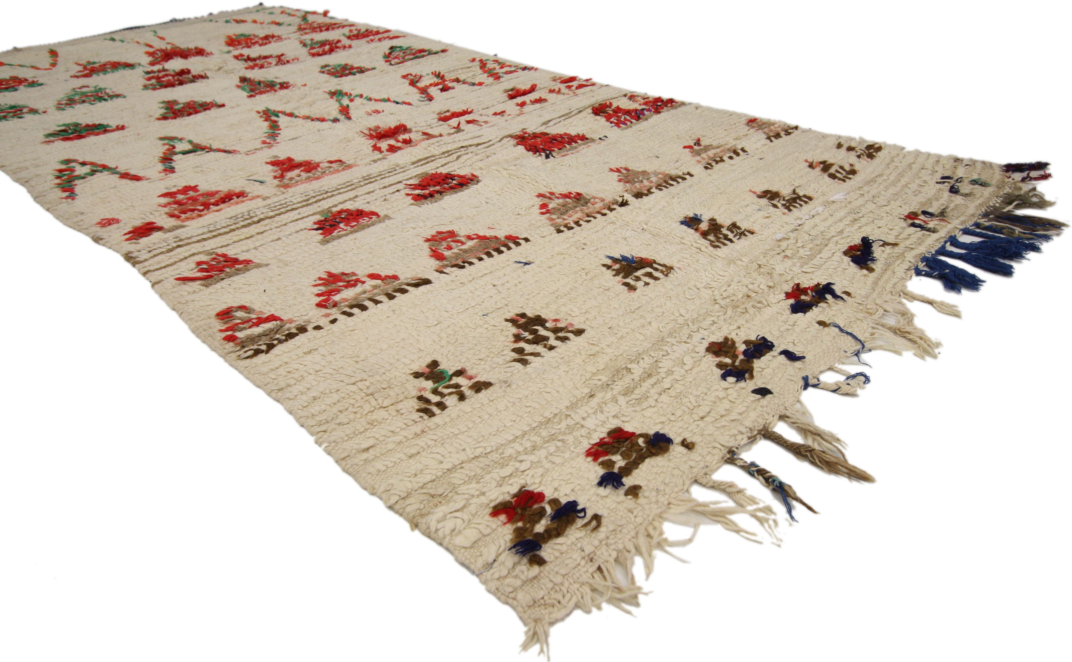 Hand-Knotted Vintage Berber Moroccan Azilal Rug Runner with Tribal Style For Sale