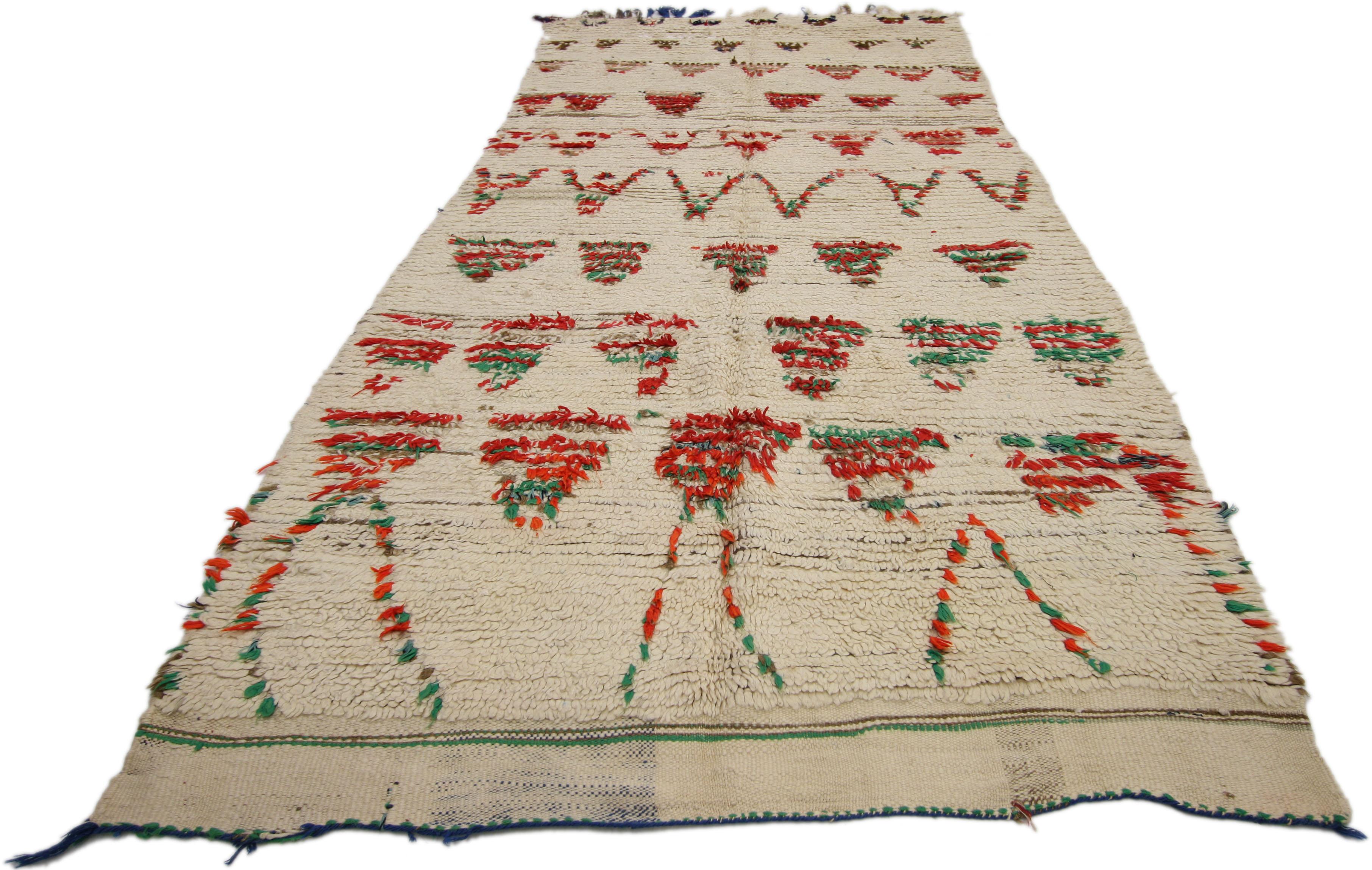 20th Century Vintage Berber Moroccan Azilal Rug Runner with Tribal Style For Sale