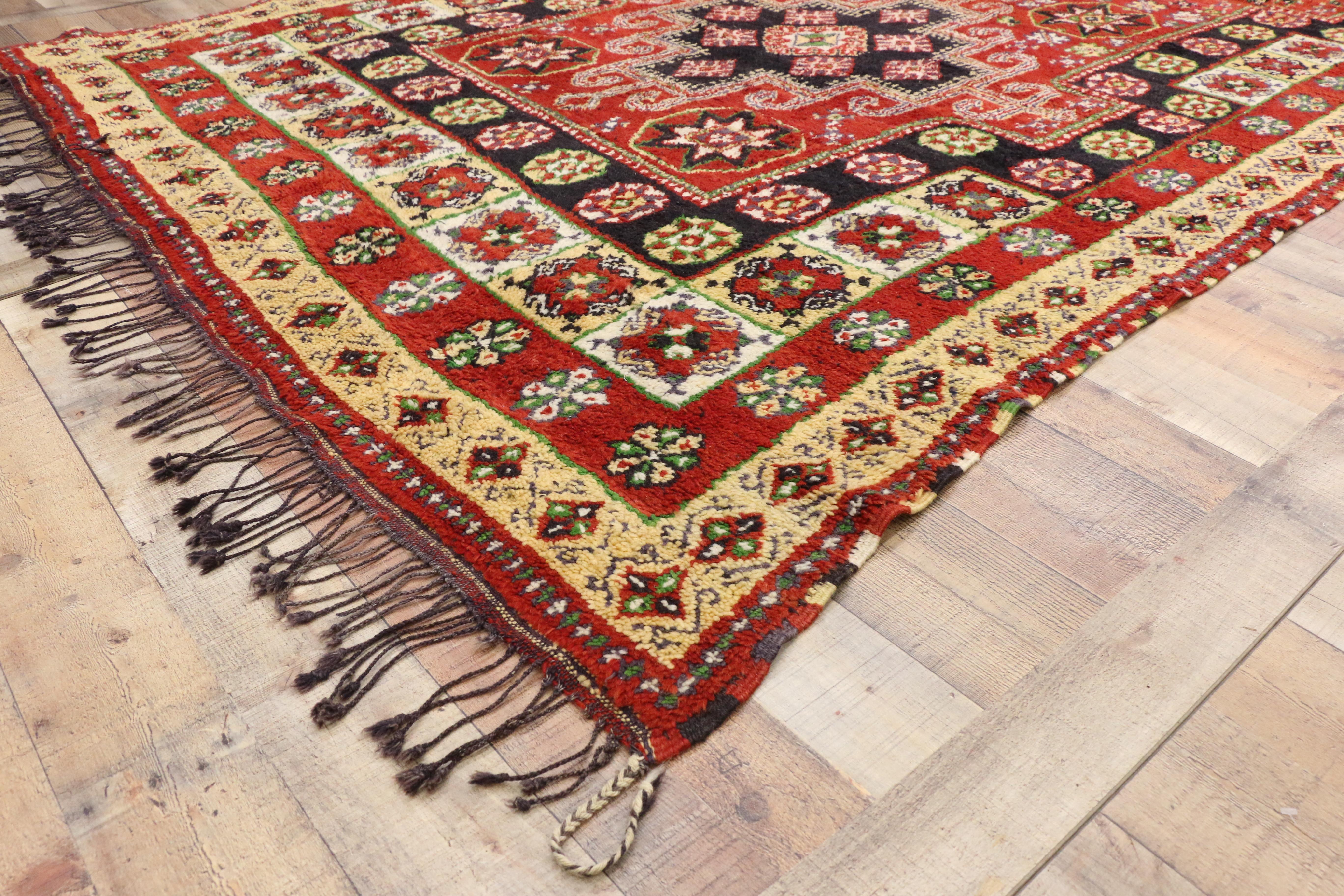 Vintage Rabat Moroccan Area Rug with Traditional Village Style In Good Condition For Sale In Dallas, TX