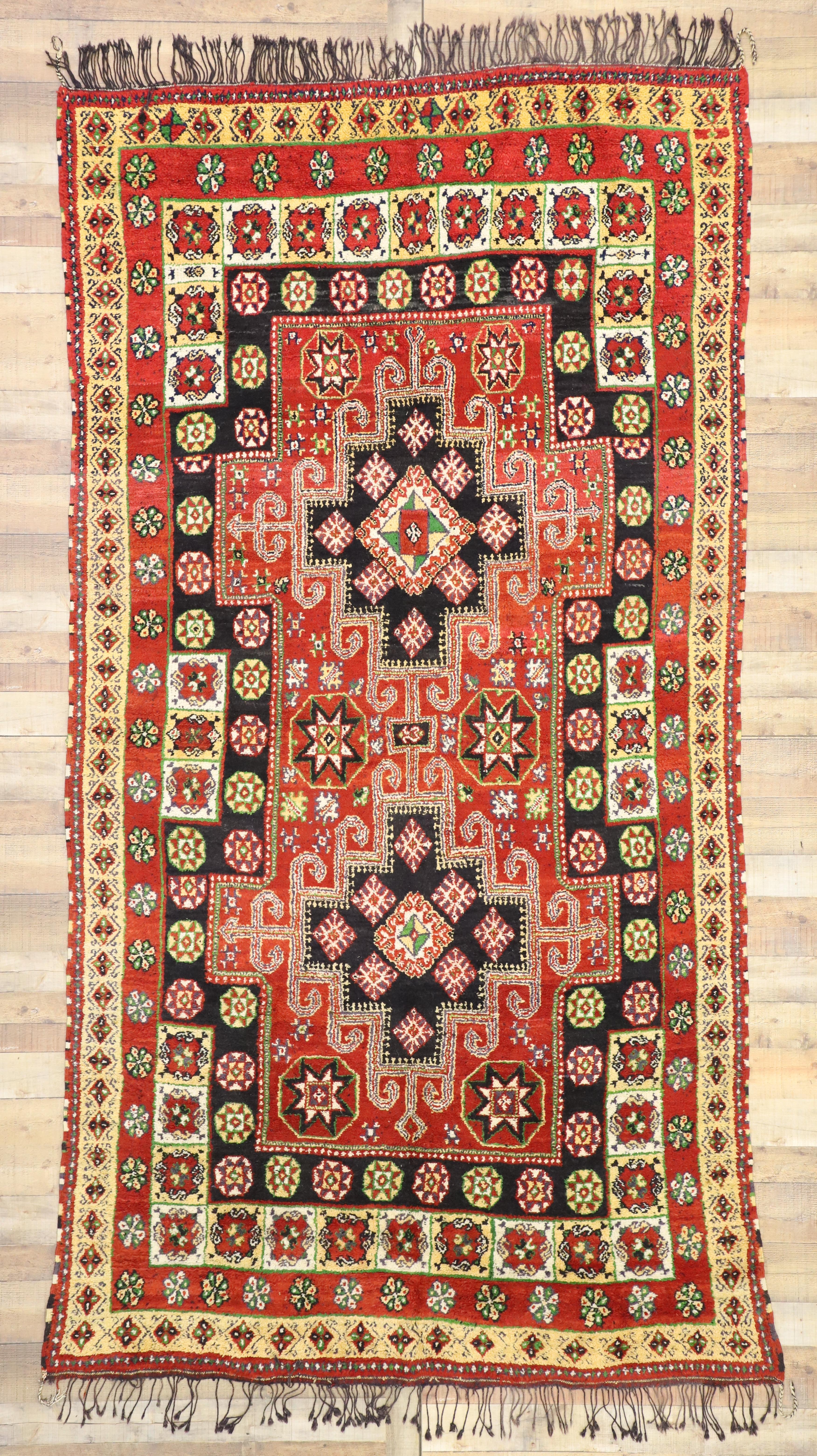 Wool Vintage Rabat Moroccan Area Rug with Traditional Village Style For Sale