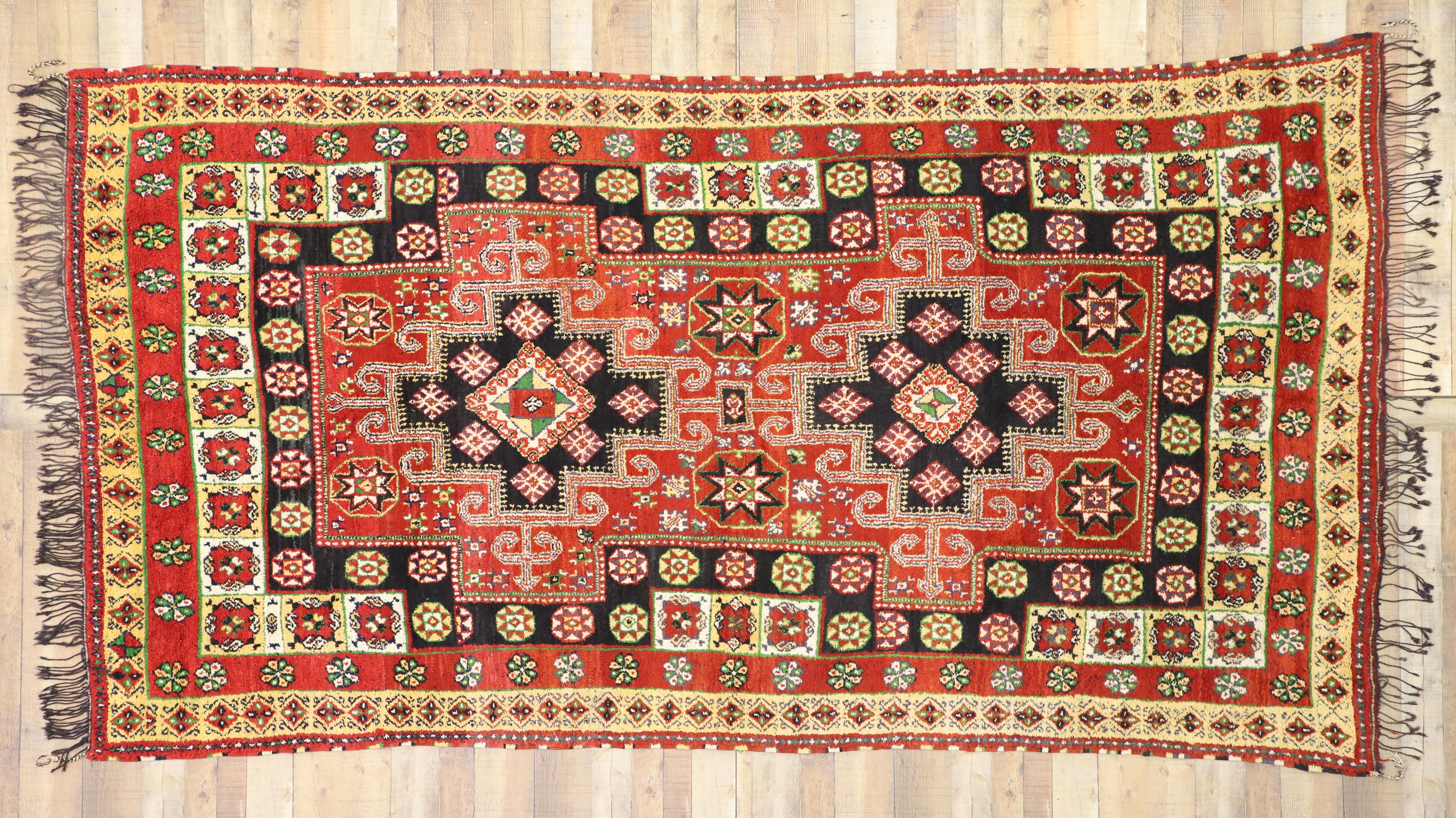 20th Century Vintage Rabat Moroccan Area Rug with Traditional Village Style For Sale