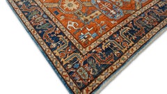 Tappeto tribale in lana blu e arancione bruciato Sultanabad Rugs 7'11''x10'