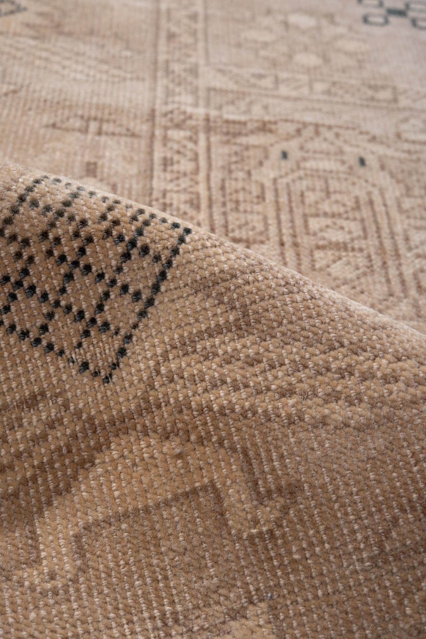 Wool Tribal Sun Faded Oushak with Black Accents For Sale