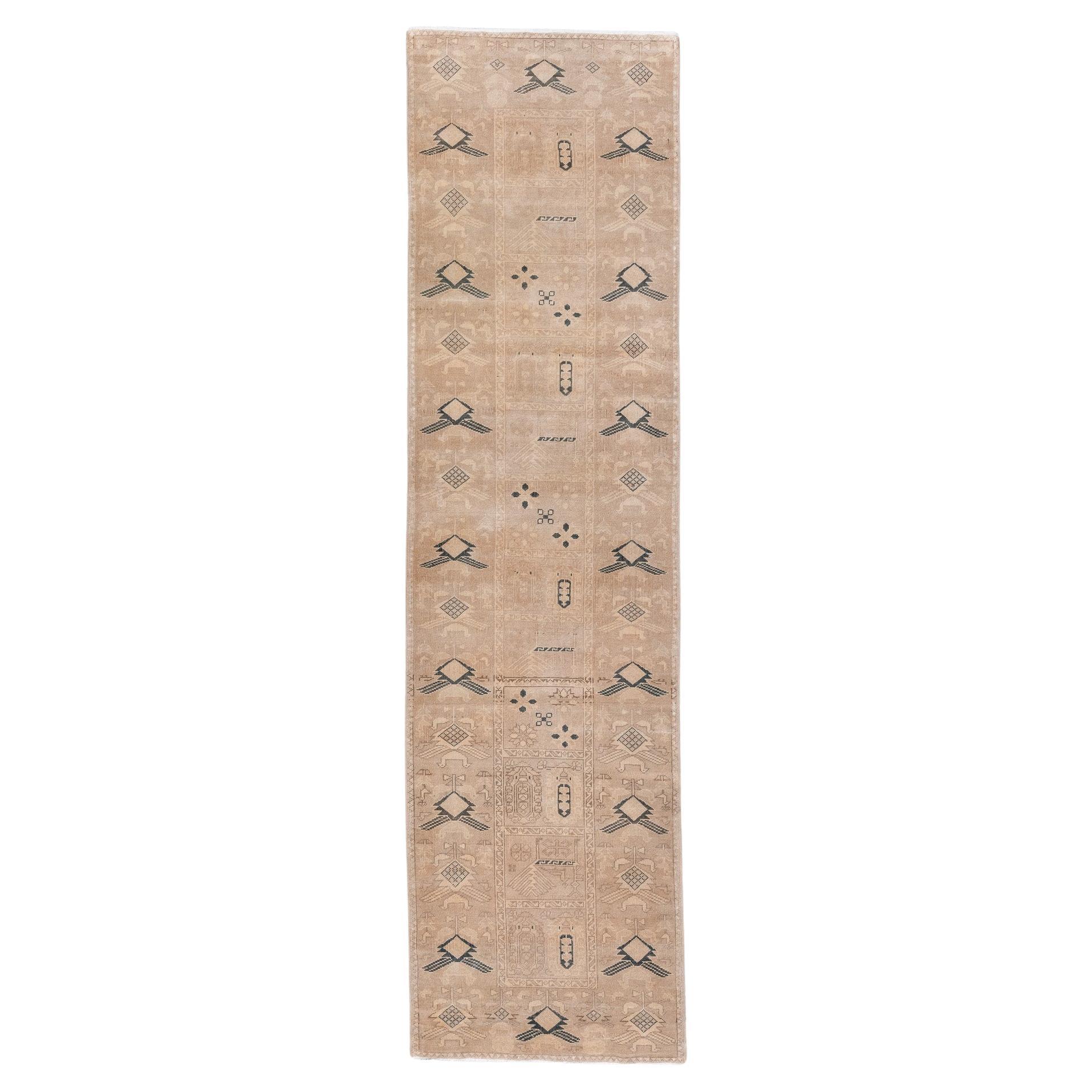 Tribal Sun Faded Oushak with Black Accents For Sale
