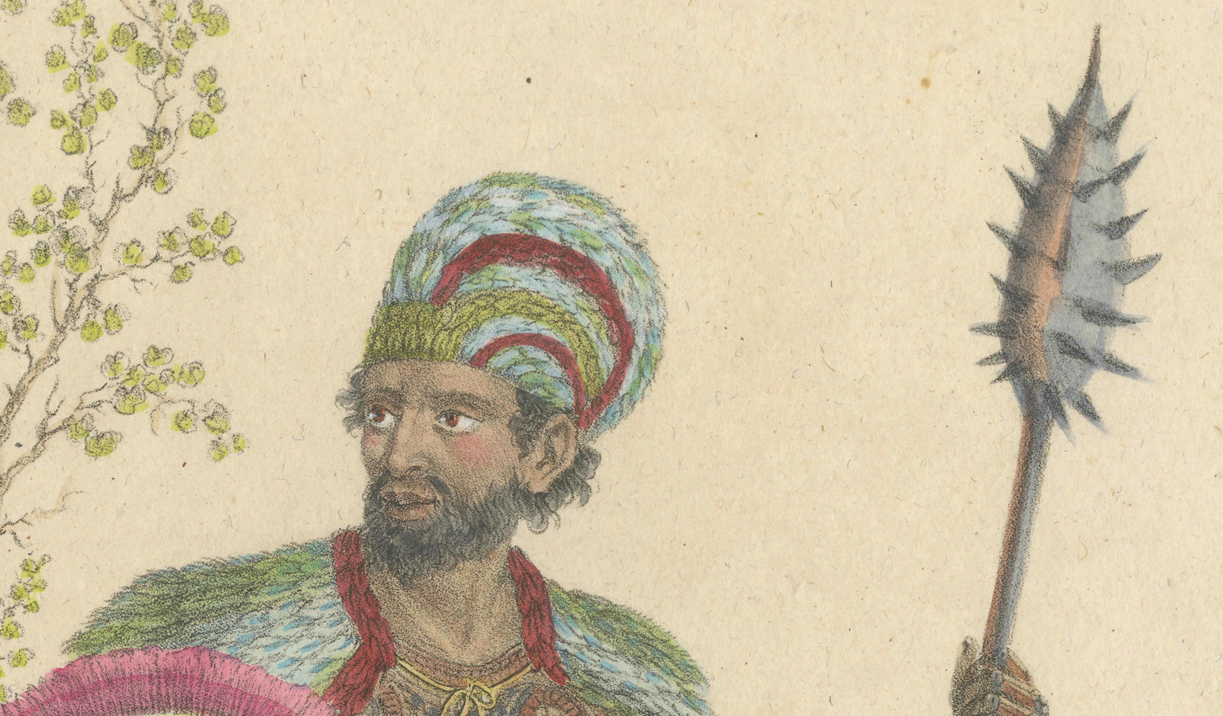 Tribal Tattoos & Warrior Costume, Brodtmann Hand-Colored Lithograph, 1816