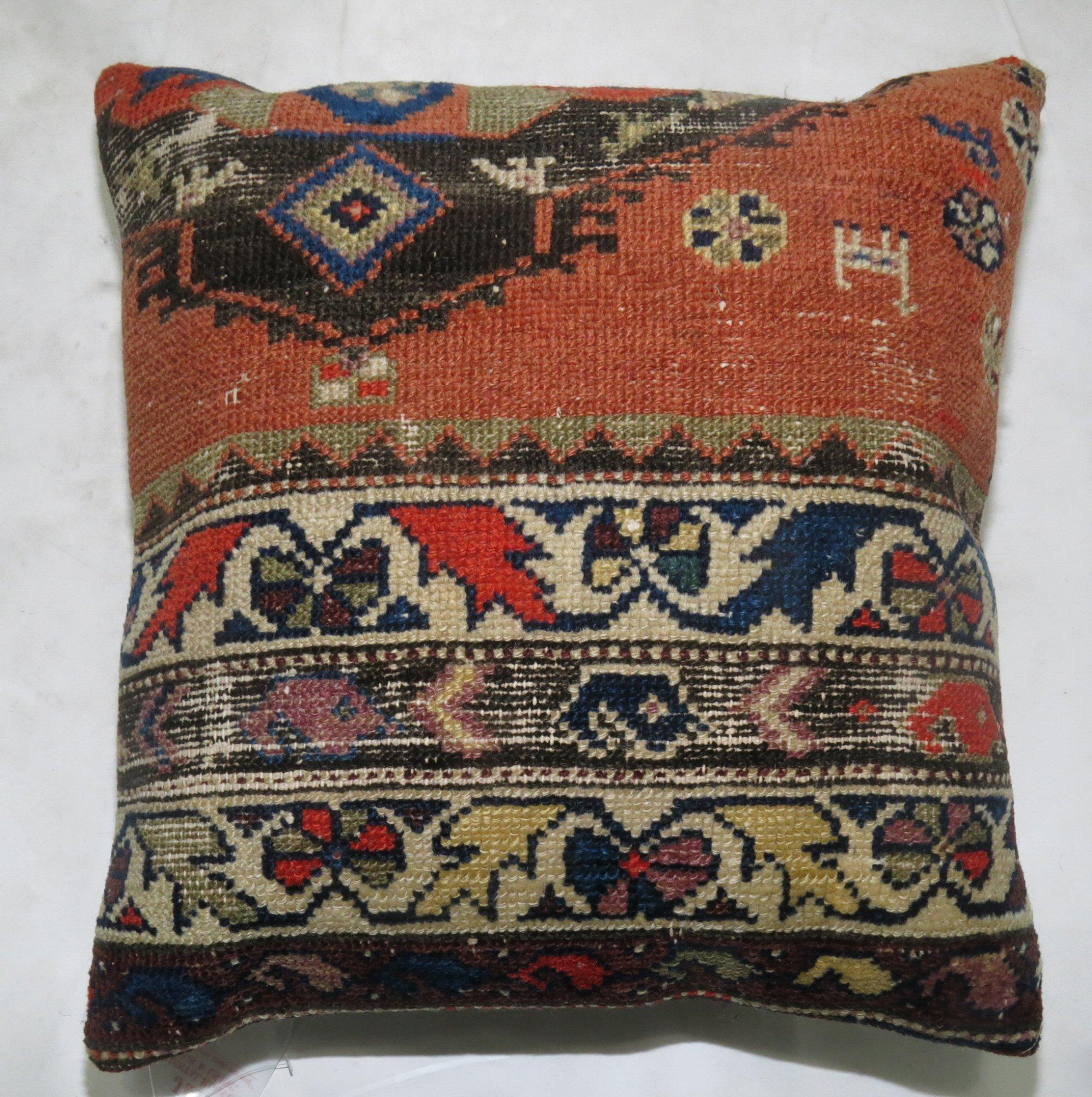 Tribal Traditional Orange Brown Persian Rug Pillow In Good Condition For Sale In New York, NY